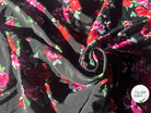 CRÊPE MAROCAIN 100% VISCOSE BOUQUET PASSIONNÉ FOND NOIR MLC INTERN