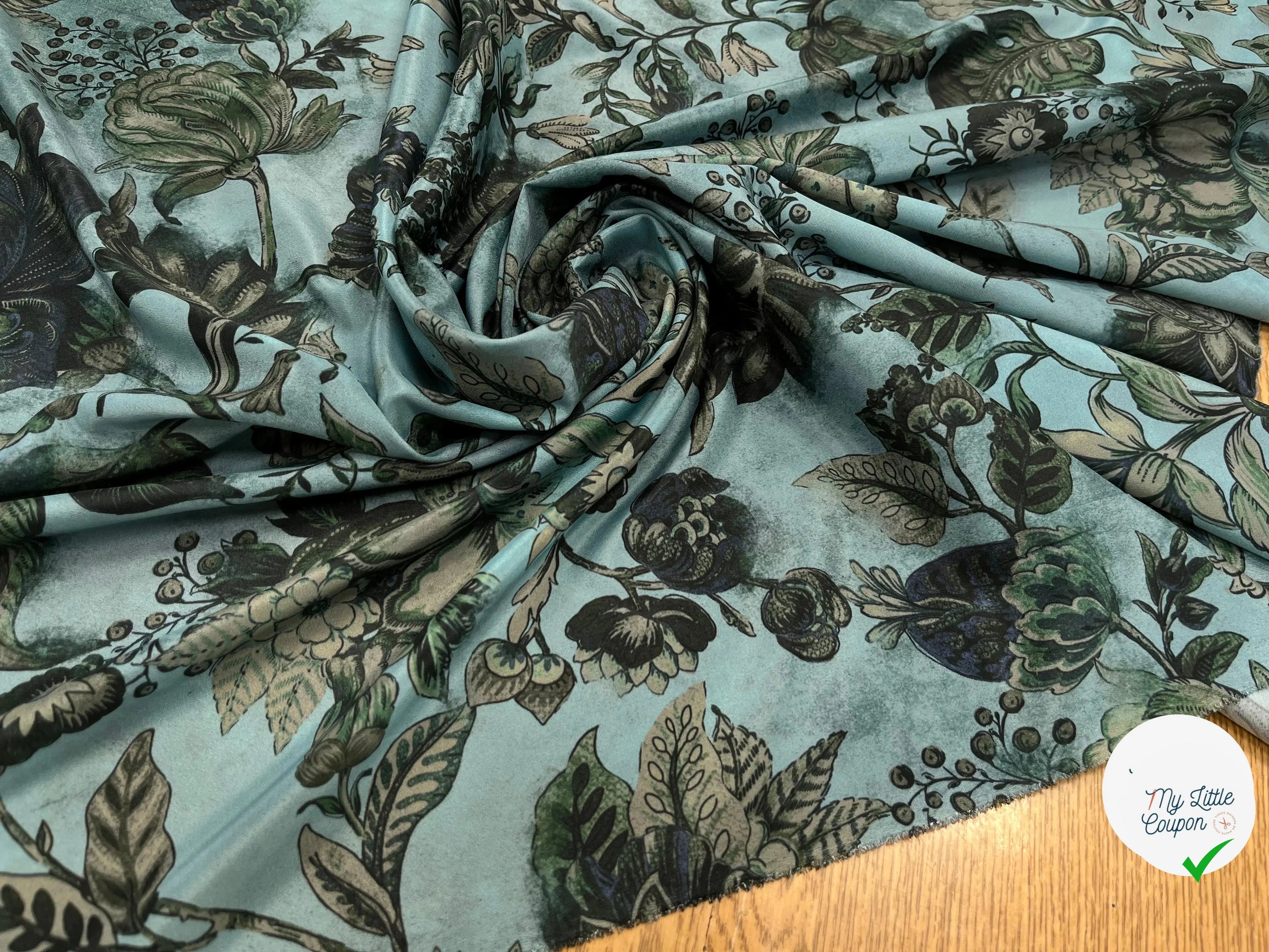 CRÊPE SATINÉ POLYESTER BLEU&VERT - My Little Coupon