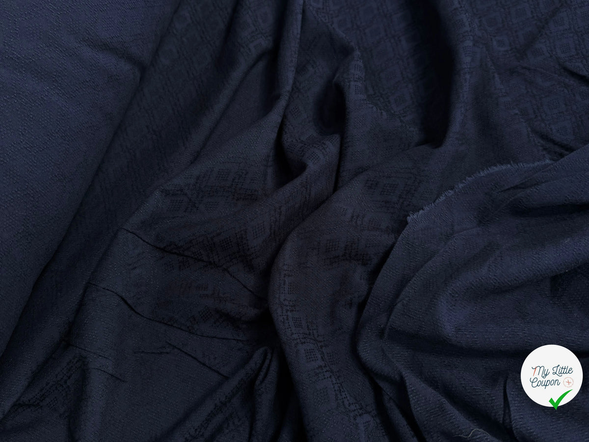 (Chute) CRÊPE VISCOSE LOURD JACQUARD NAVY - My Little Coupon
