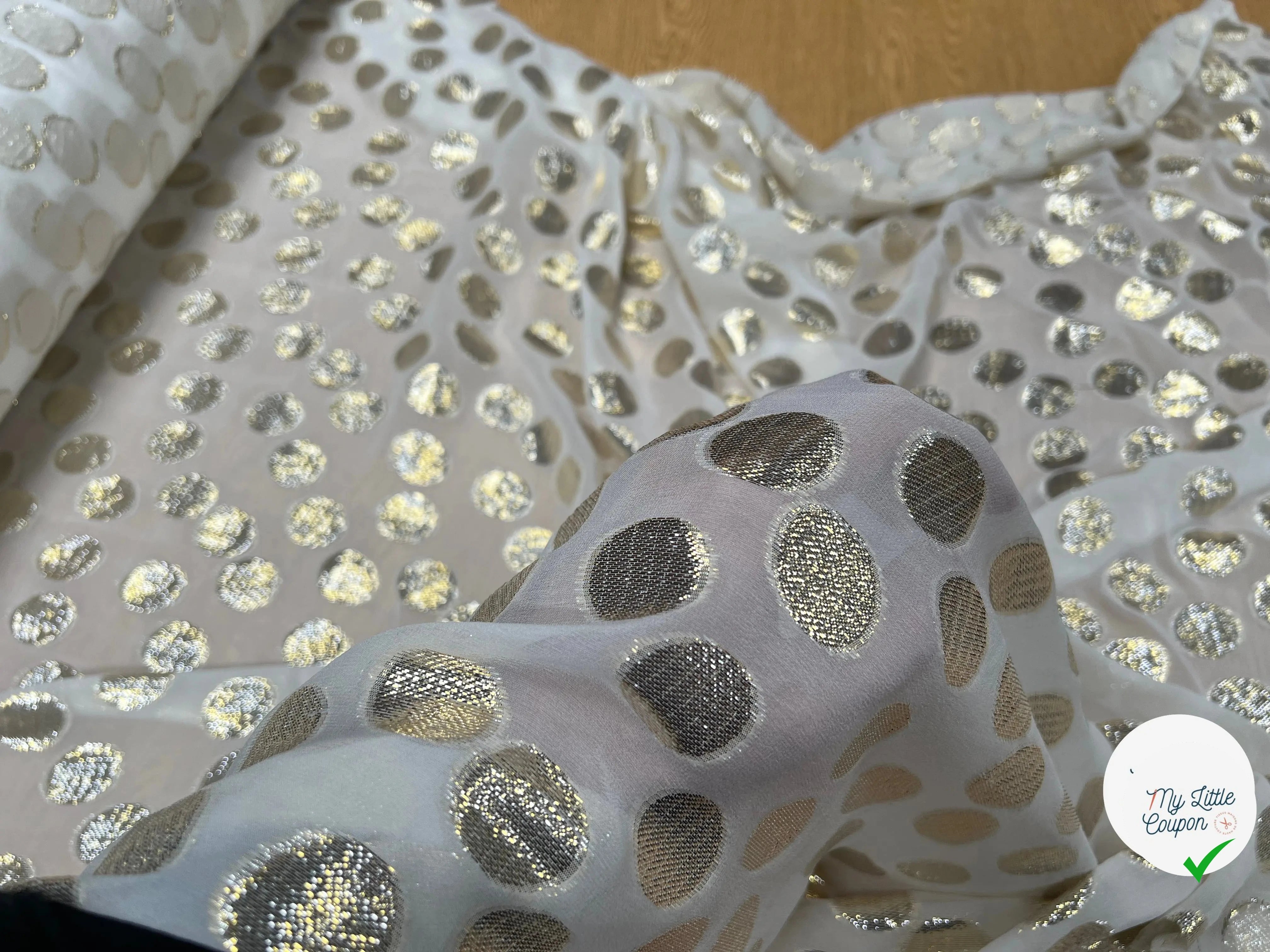 CREPON DE SOIE JACQARD LUREX POIS DORÉS - My Little Coupon