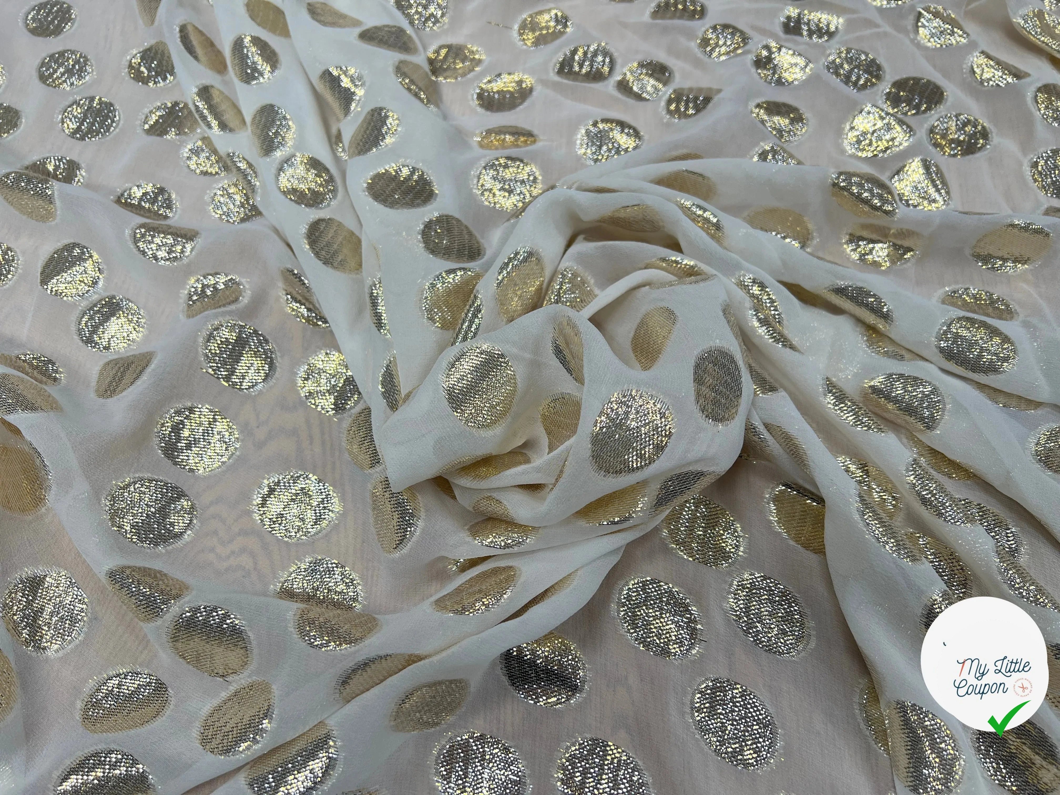 CREPON DE SOIE JACQARD LUREX POIS DORÉS - My Little Coupon