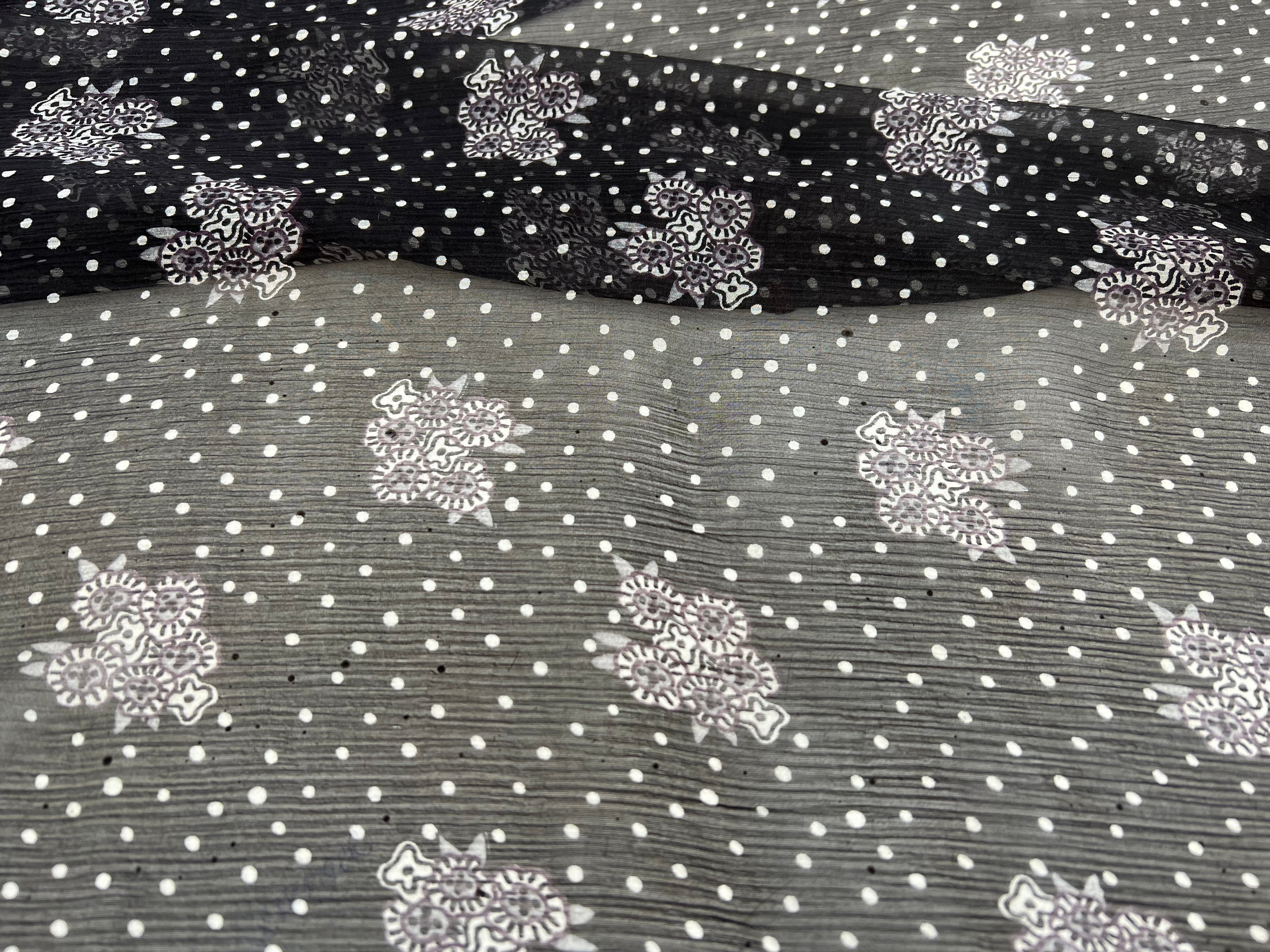 CRÉPON DE SOIE PETIT POIS BLANC FOND NOIR MLC INTERN