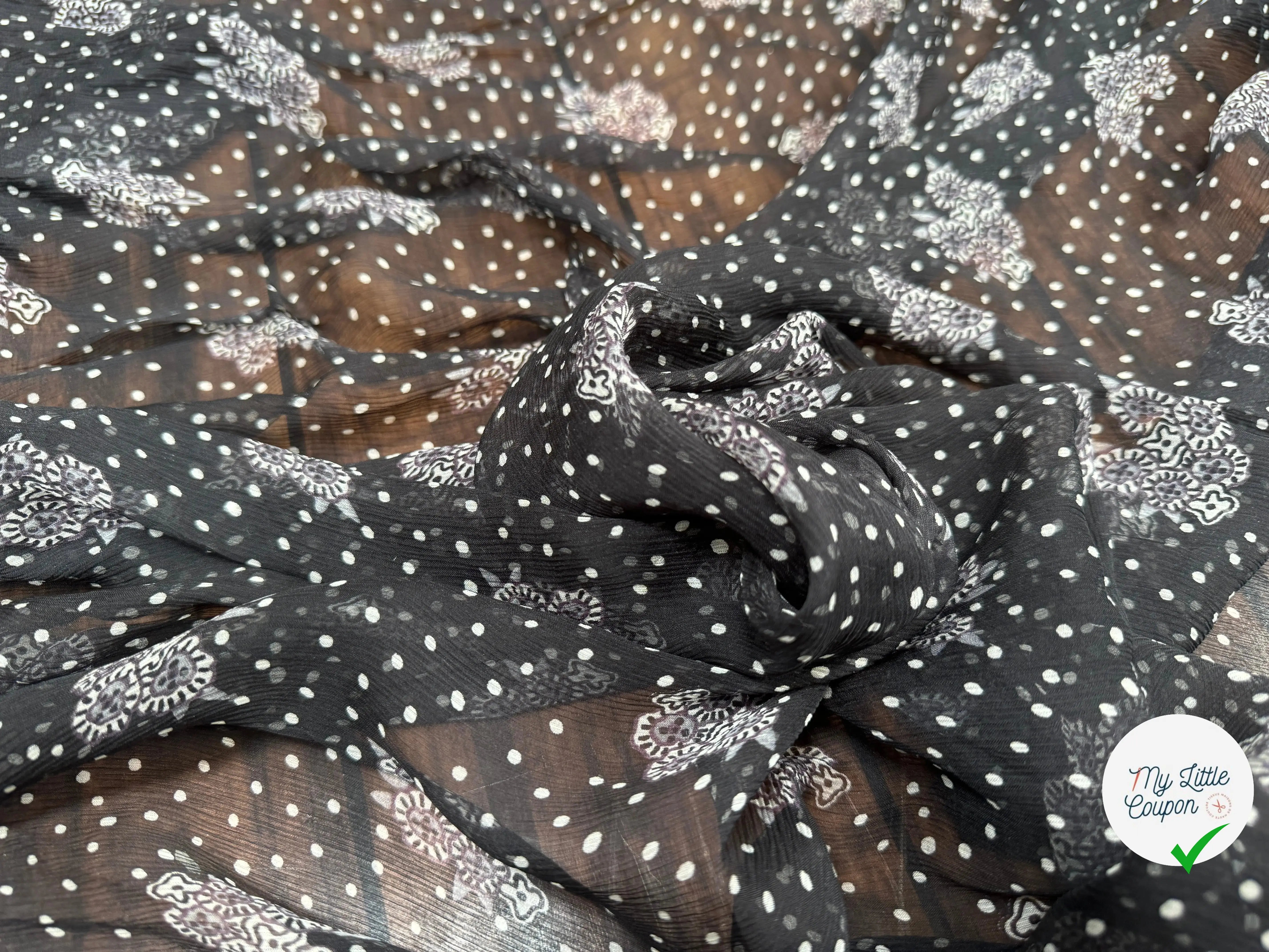 CRÉPON DE SOIE PETIT POIS BLANC FOND NOIR MLC INTERN