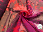 CRÉPON DE SOIE VIOLET ROUGE, NOIR MOTIFS FEUILLAGES - My Little Coupon