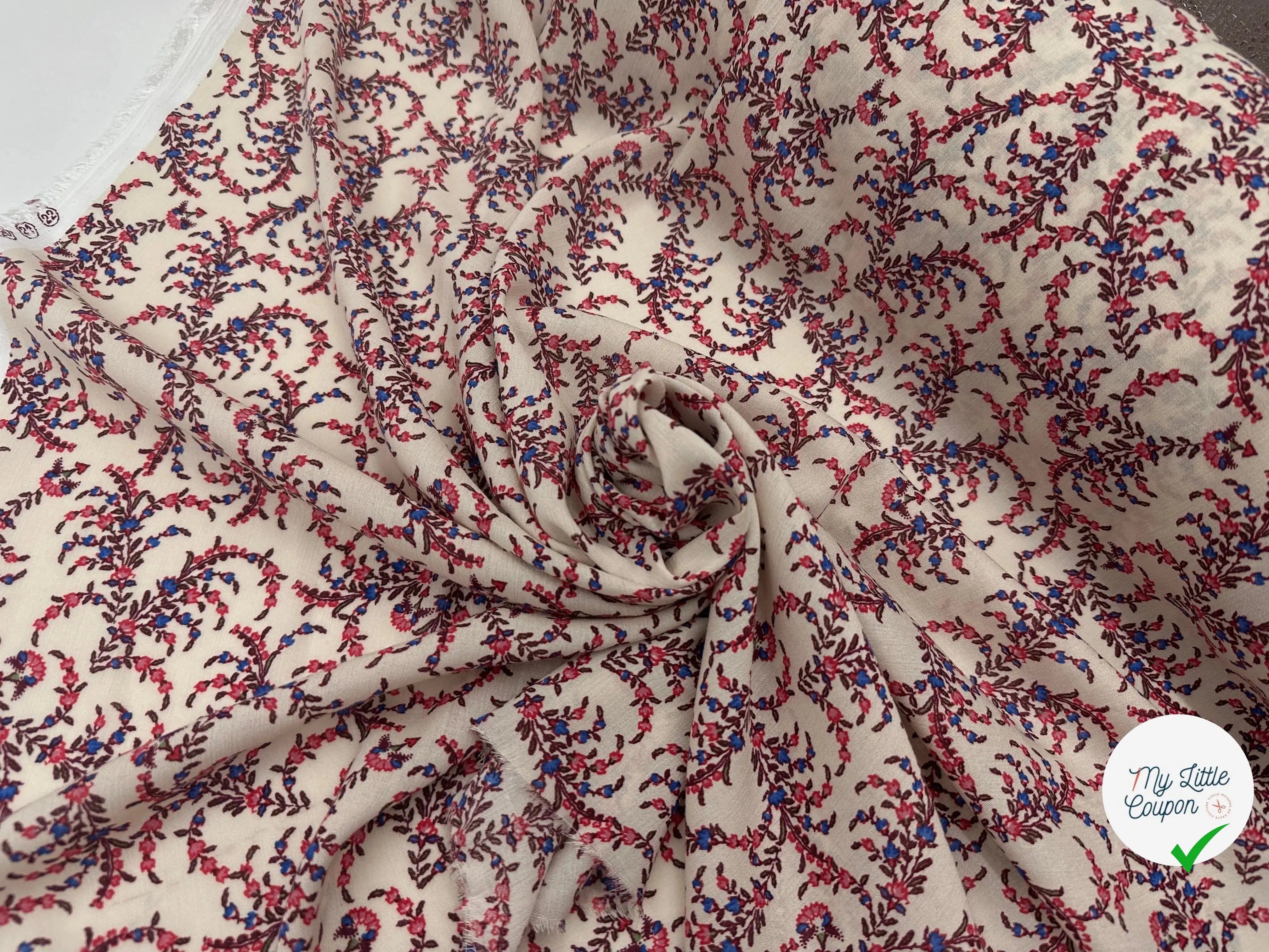 CRÊPON VISCOSE IMPRIMÉ FLORA PROVENZA ROUGE MSO