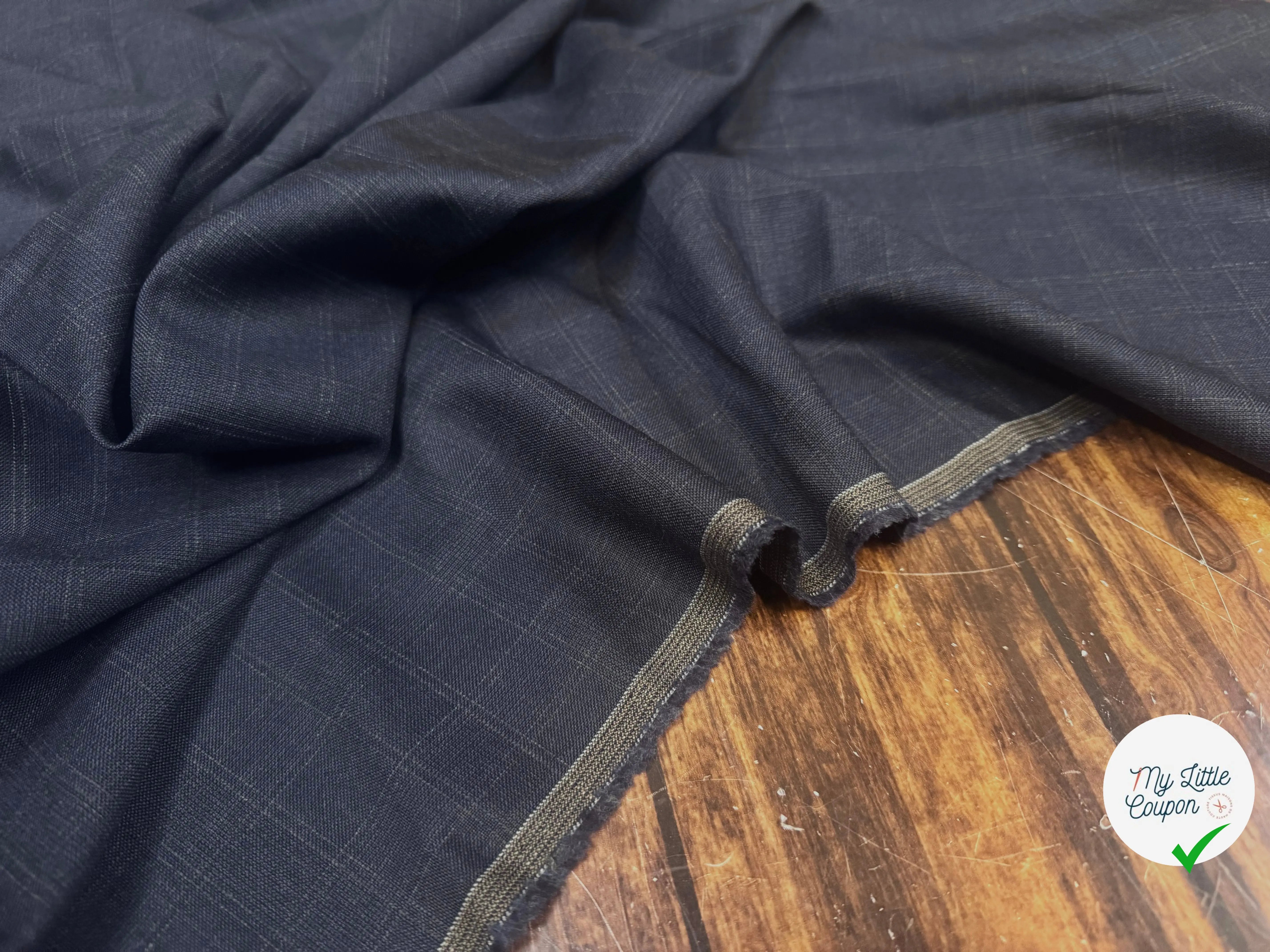 (Chute) DRAPERIE VITALE BARBERIS 100% LAINE CARREAUX CREAM FOND NAVY - My Little Coupon