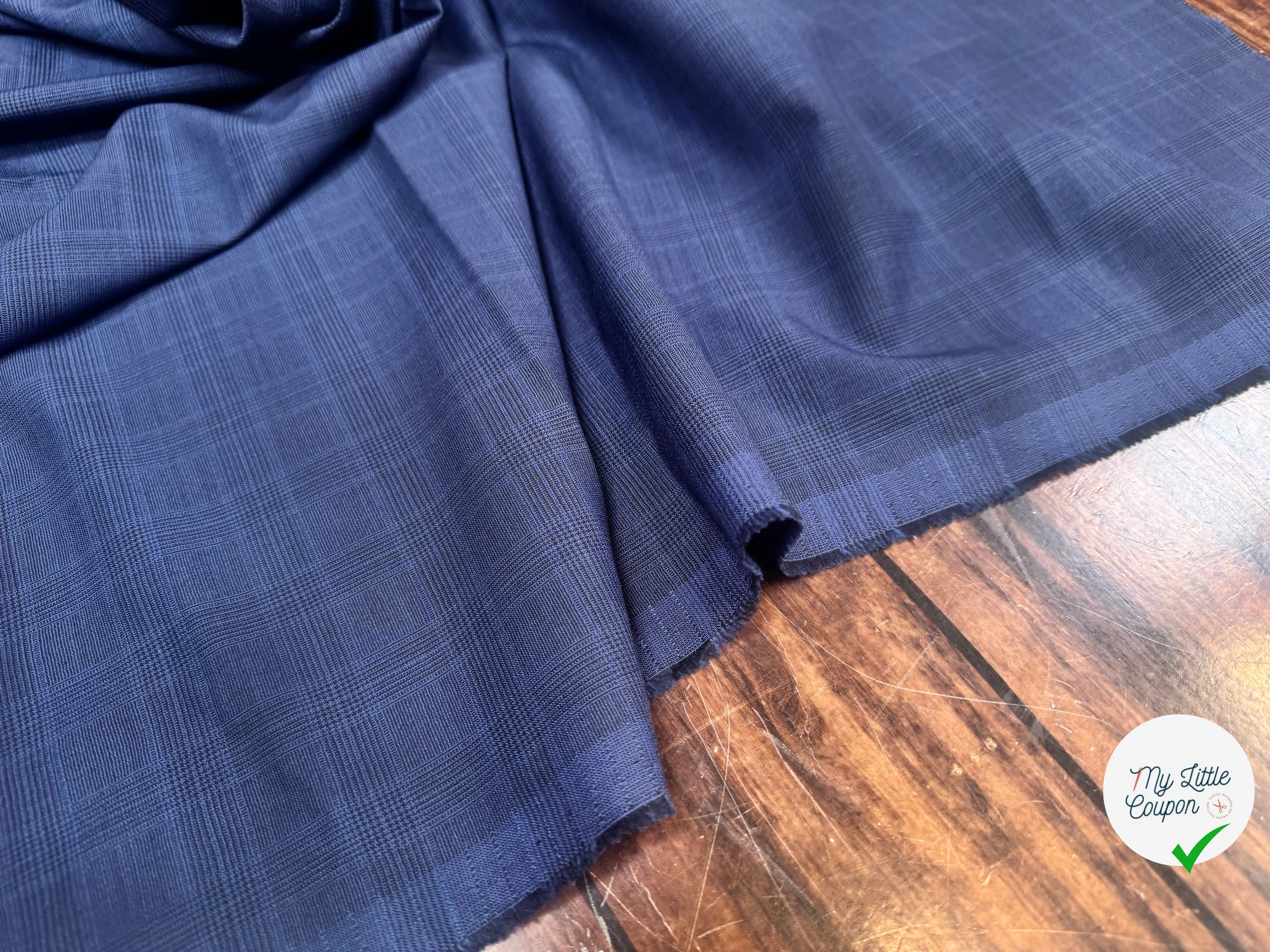 (Chute) DRAPERIE VITALE BARBERIS 100% LAINE PRINCE DE GALLES BLEU - My Little Coupon
