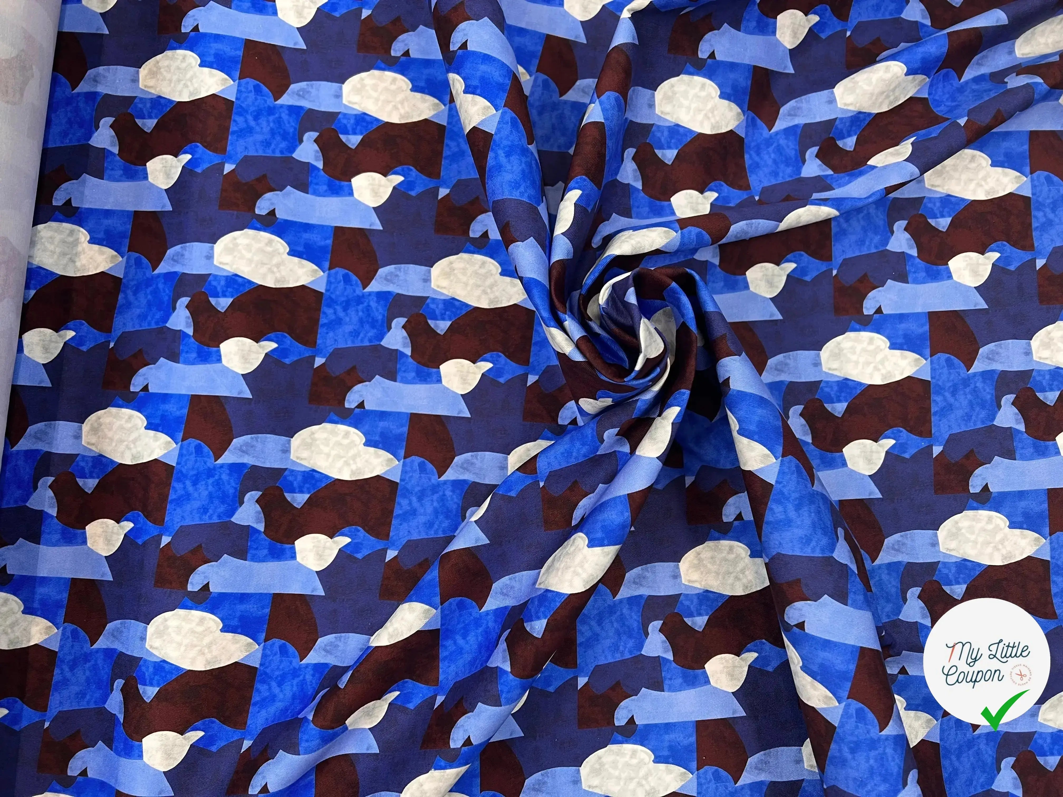 GABARDINE FINEMENT SERGÉE TACHES BLEU MARRON & BLANC MLC INTERN