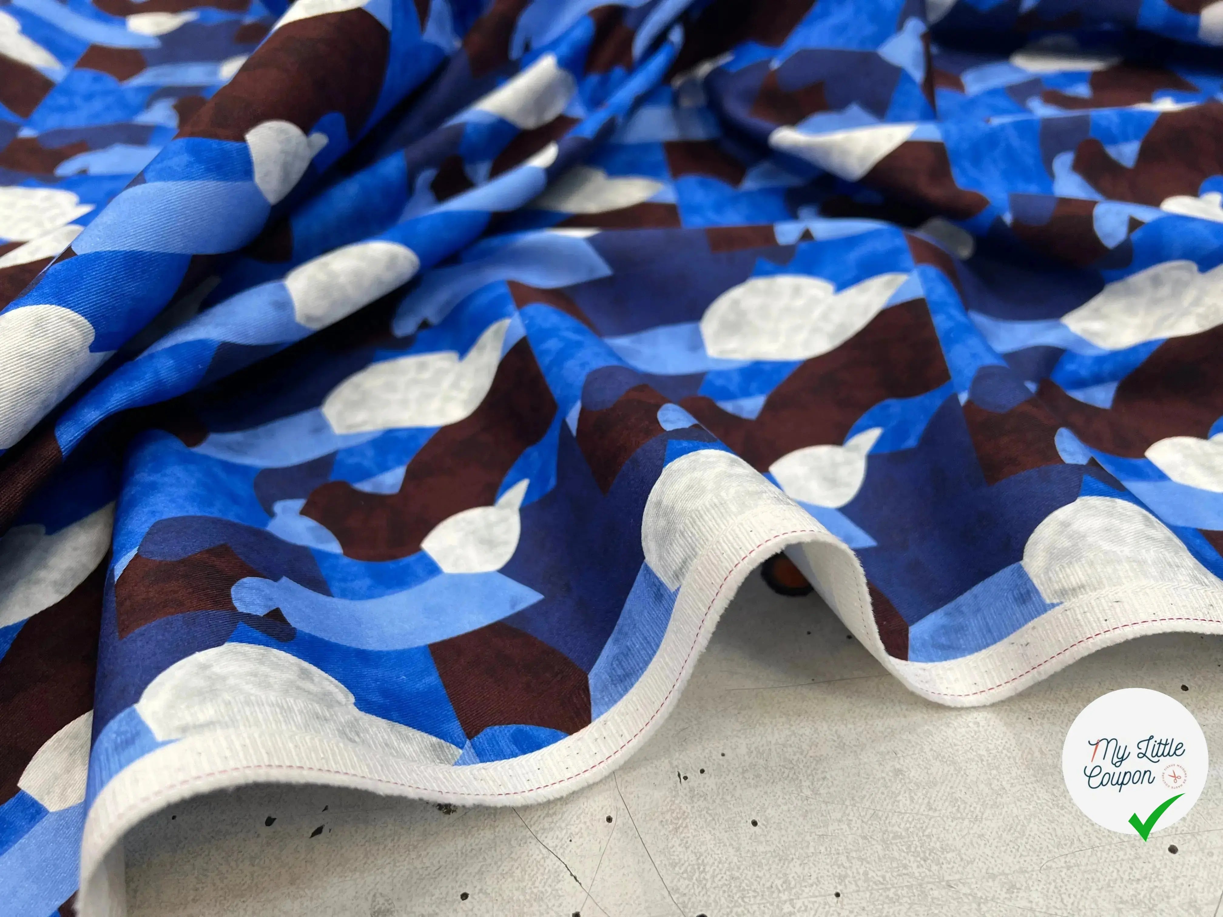 GABARDINE FINEMENT SERGÉE TACHES BLEU MARRON & BLANC MLC INTERN