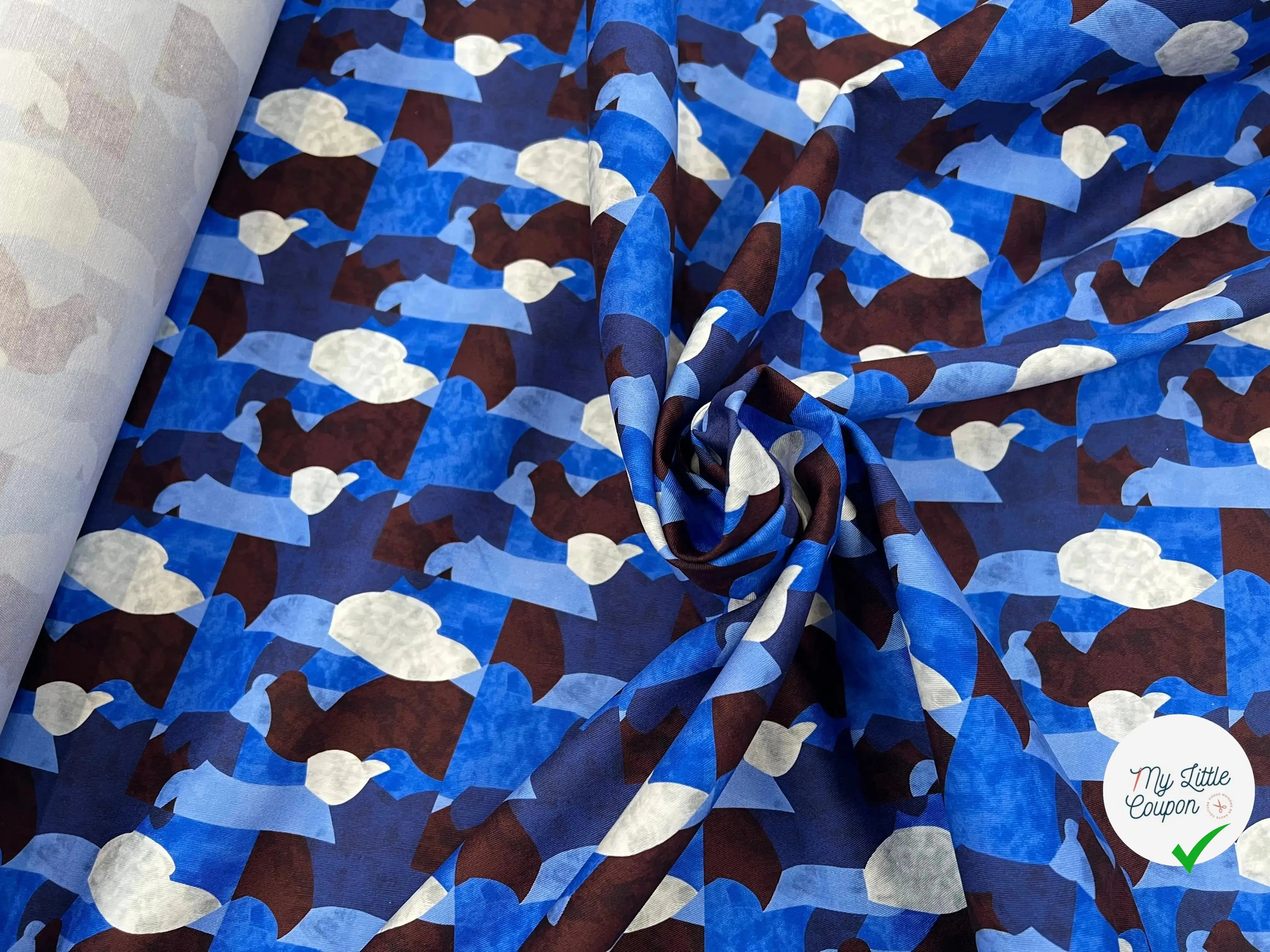 GABARDINE FINEMENT SERGÉE TACHES BLEU MARRON & BLANC MLC INTERN