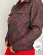 GABARDINE  REBRODÉE DE CARREAUX BLACK ET RED MSO