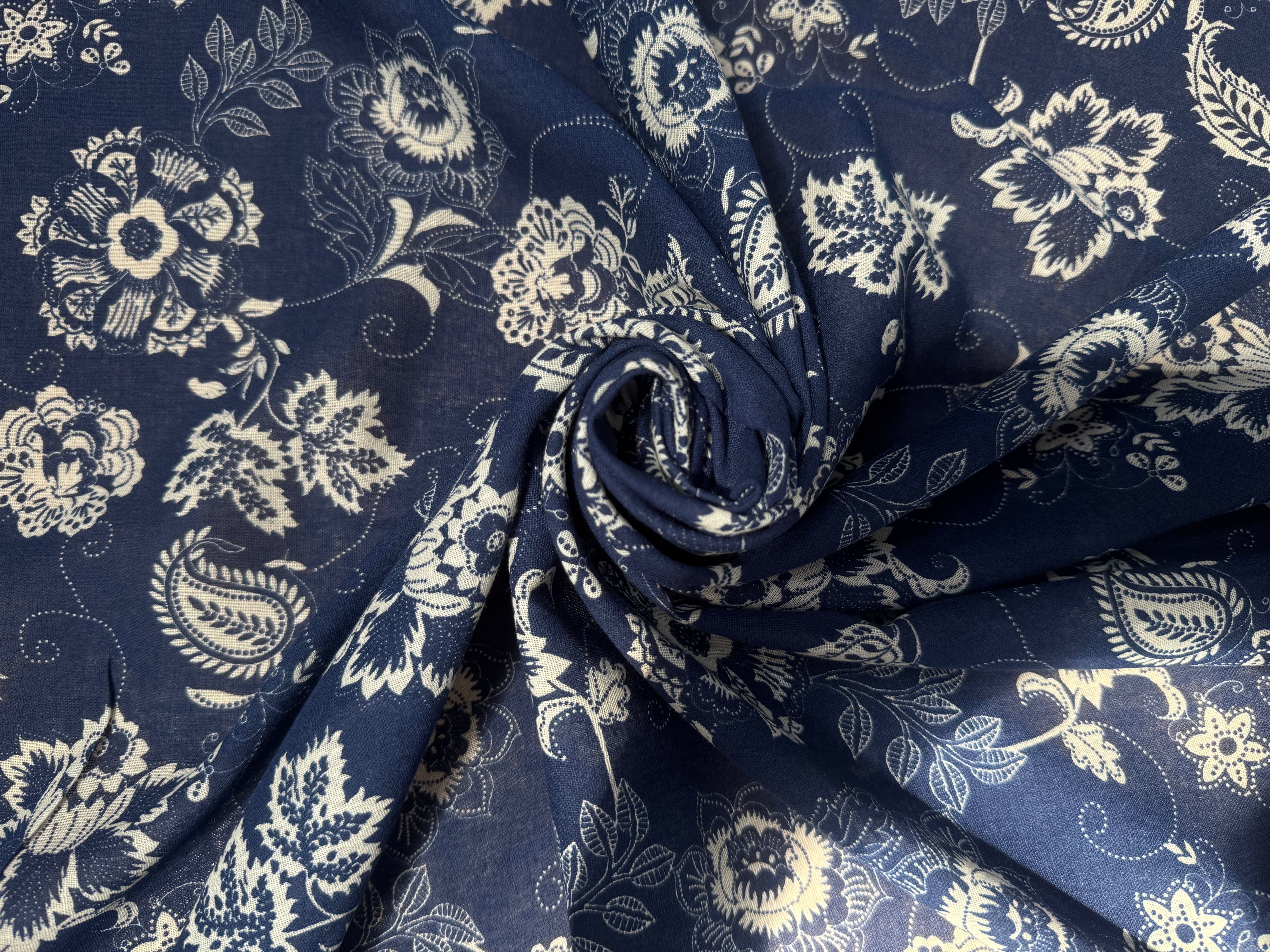 GAZE DE COTON FOND BLEU MOTIFS BLANC - My Little Coupon