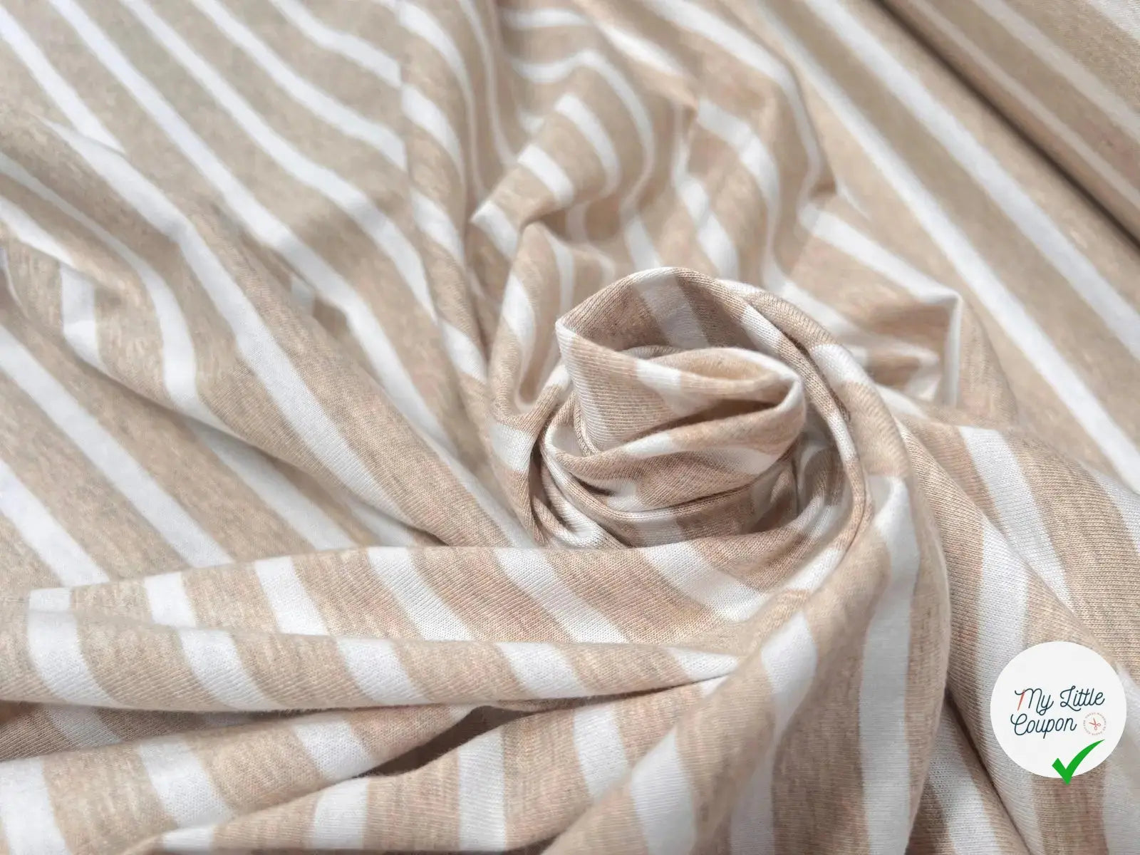 JERSEY DE COTON RAYURES BEIGE FONDU ET BLANCHES - My Little Coupon - tissu - coudre