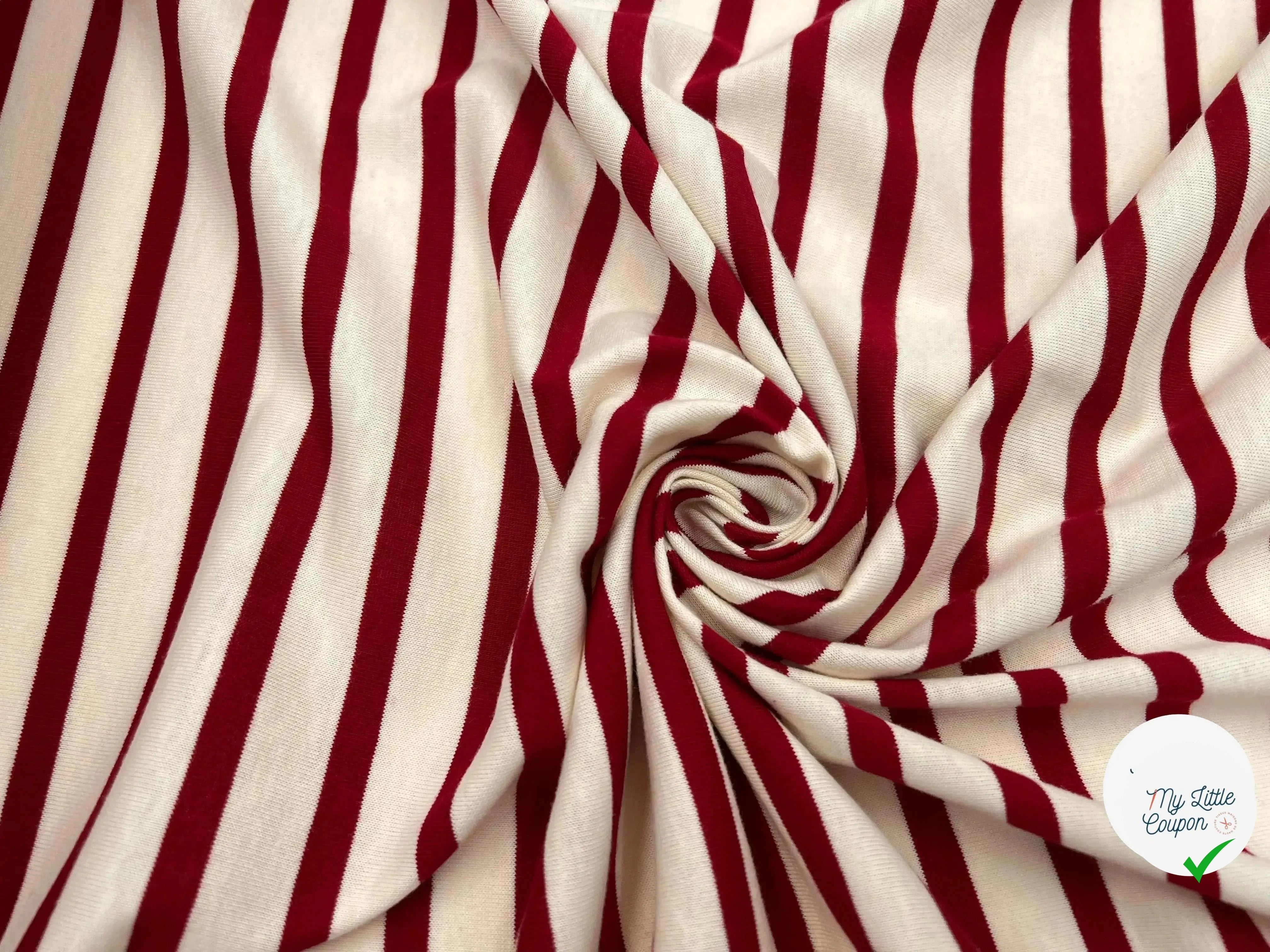 JERSEY DE COTON RAYURES ROUGE PERSAN FOND BEIGE ÉCRU - My Little Coupon - tissu - coudre