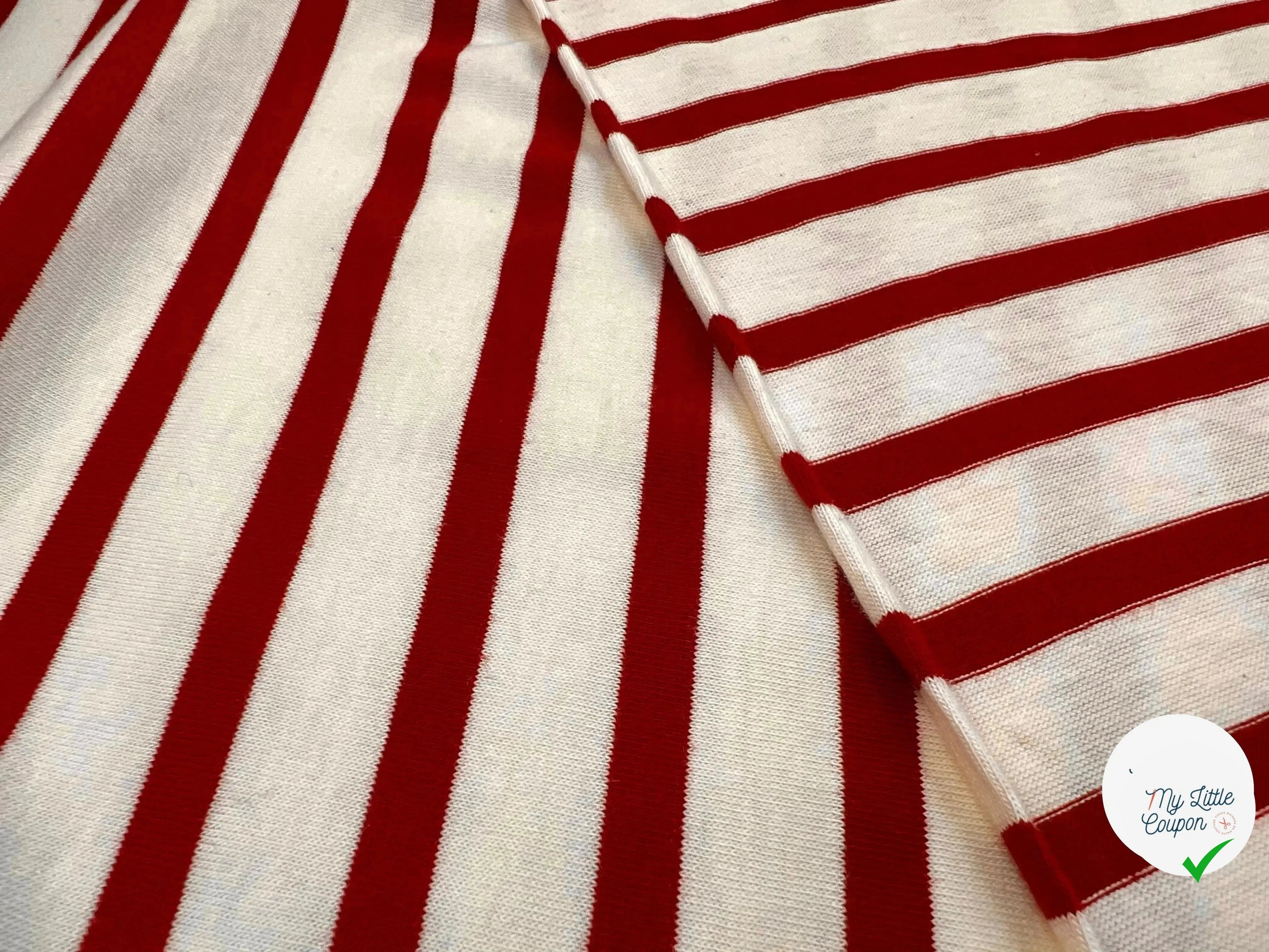 JERSEY DE COTON RAYURES ROUGE PERSAN FOND BEIGE ÉCRU - My Little Coupon - tissu - coudre