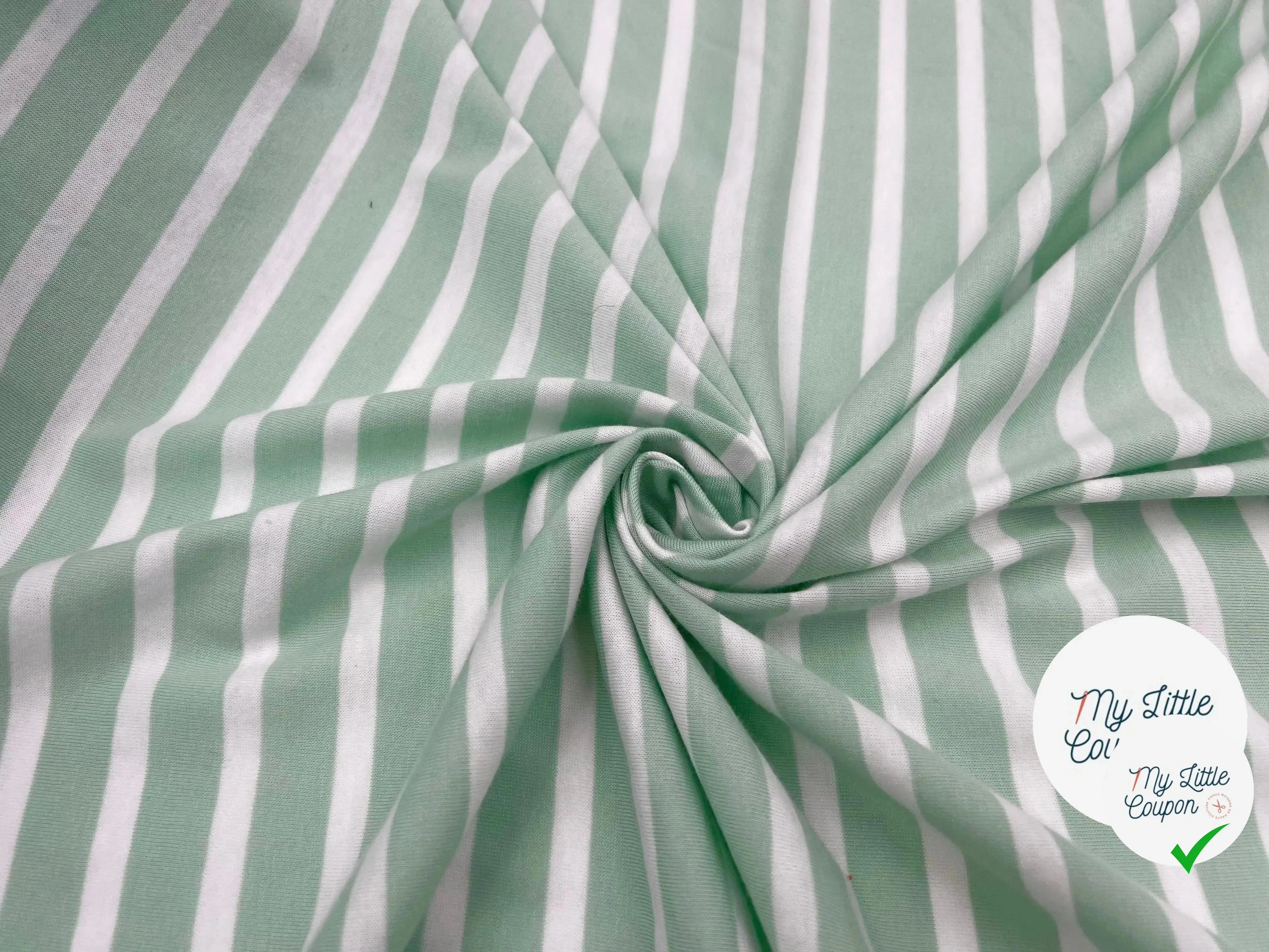 JERSEY DE COTON RAYURES VERT AMANDE FOND NEIGE - My Little Coupon - tissu - coudre