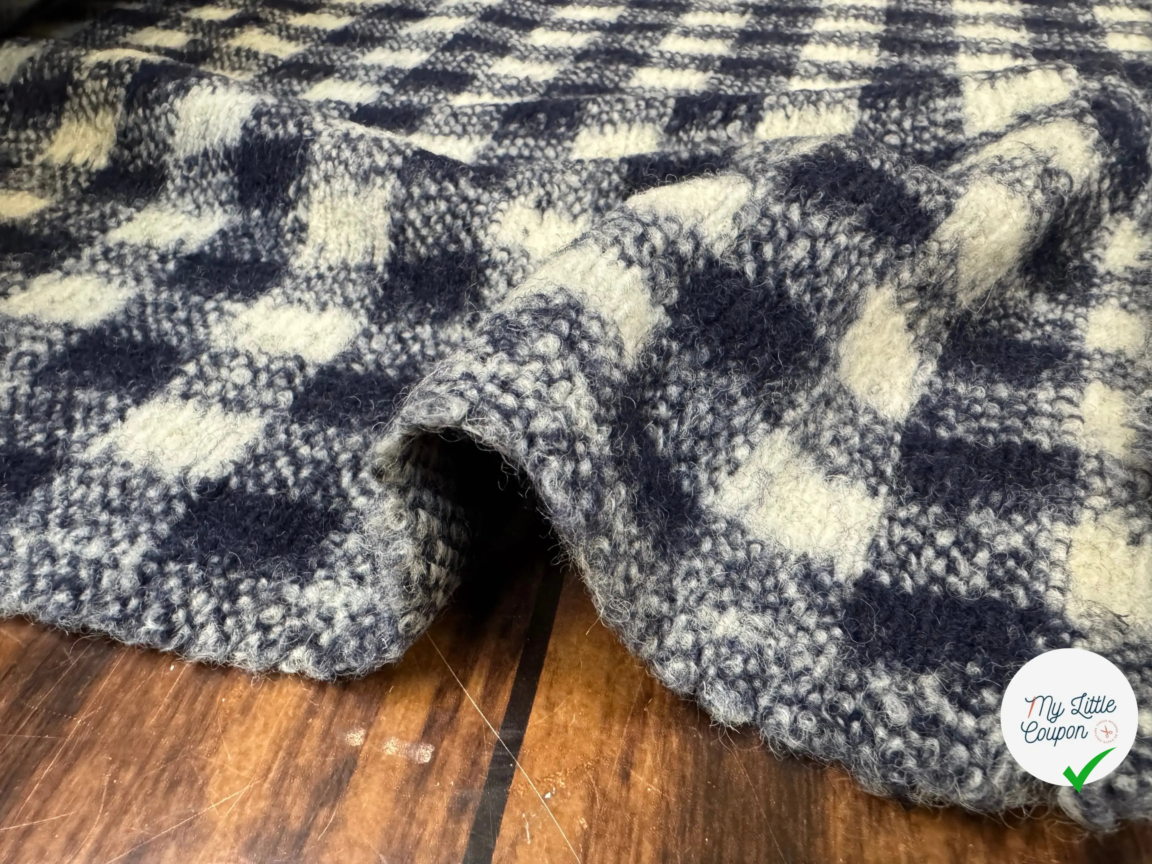 LAINAGE MANTEAU CARREAUX NAVY ET BLANC ASPECT TRICOTE - My Little Coupon