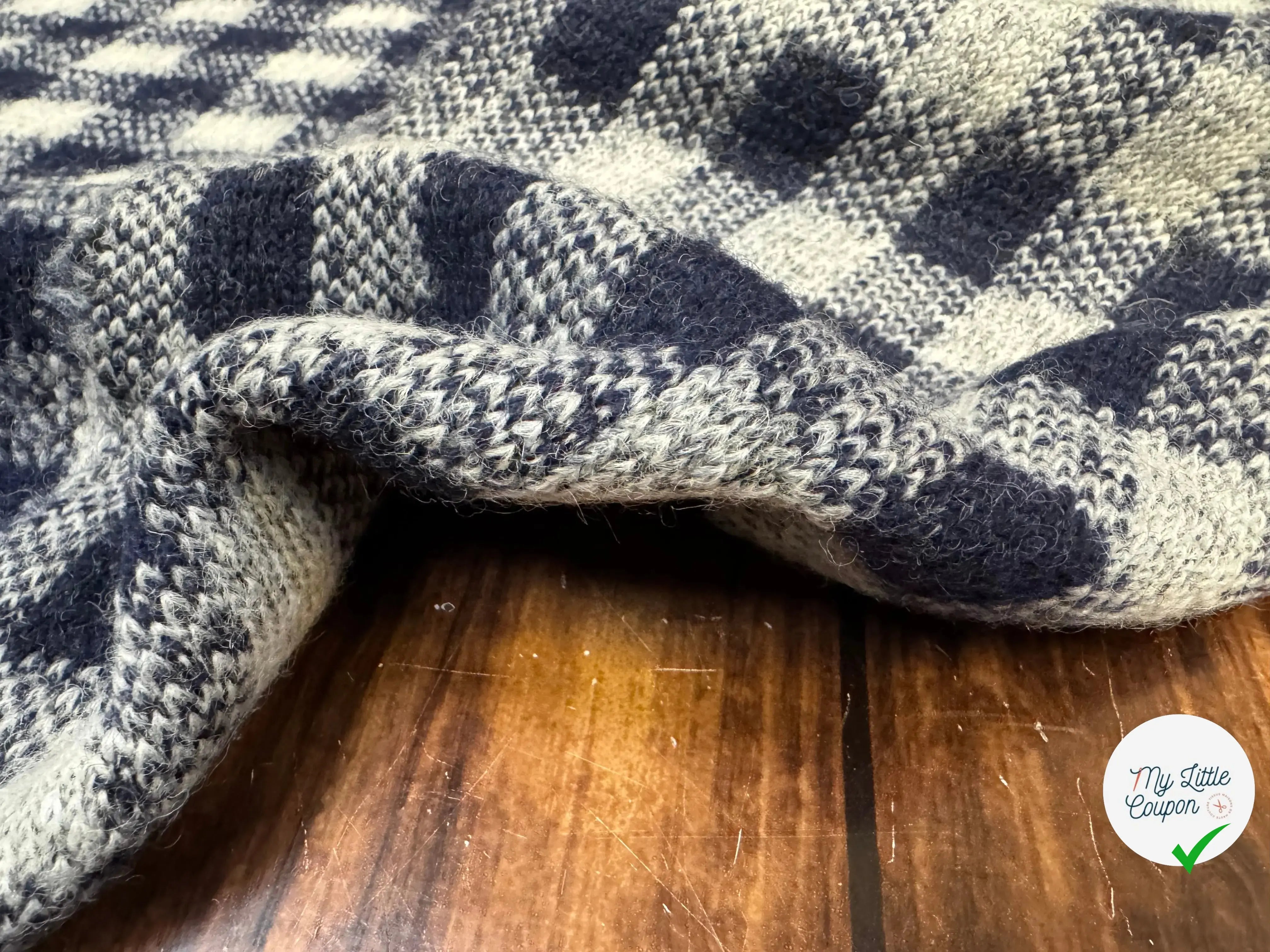 LAINAGE MANTEAU CARREAUX NAVY ET BLANC ASPECT TRICOTE - My Little Coupon