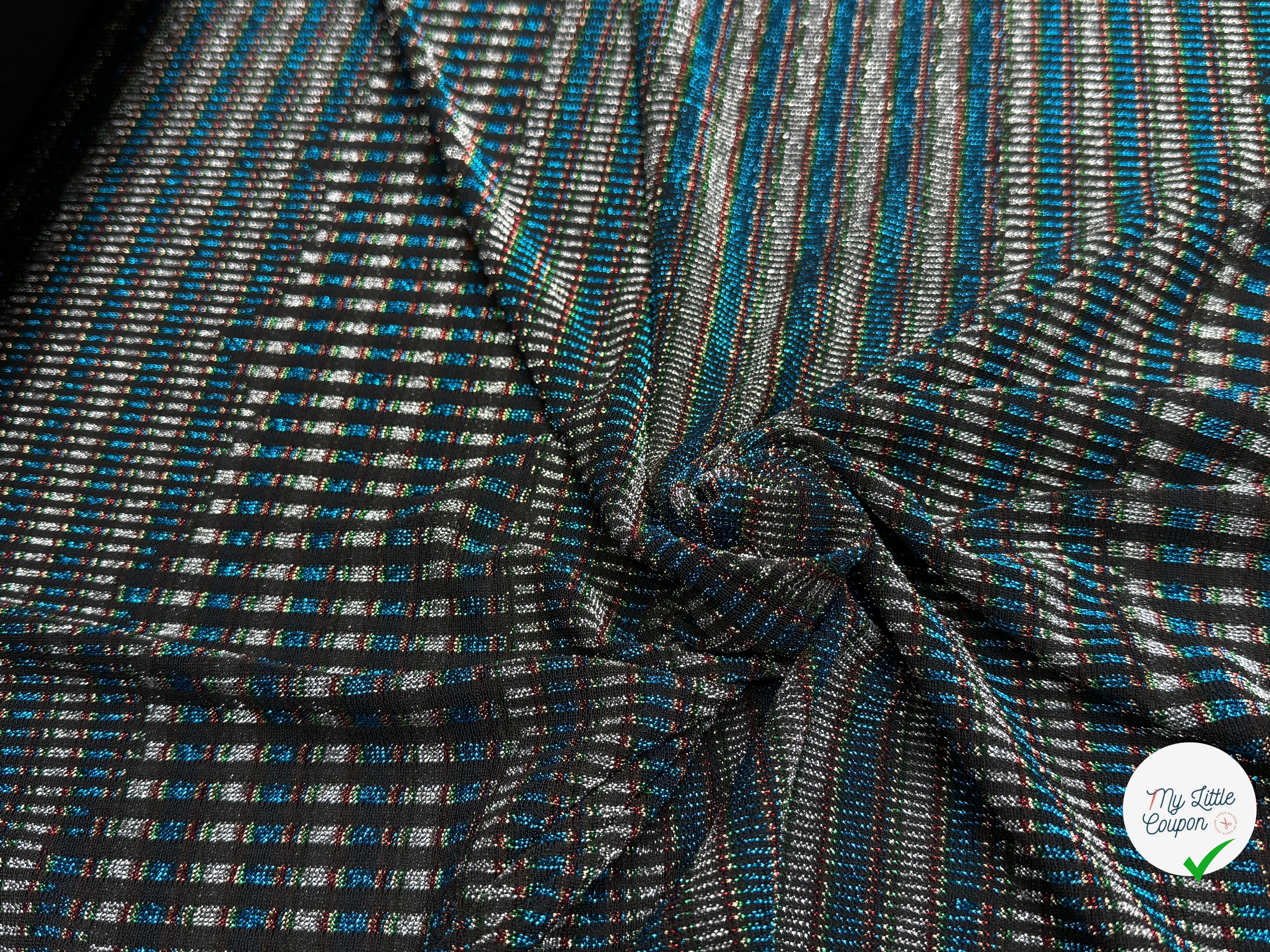 MAILLE FÊTE ULTRA STRETCH BRILLANT POLY INTERLOCK TURQUOISE/RED - My Little Coupon