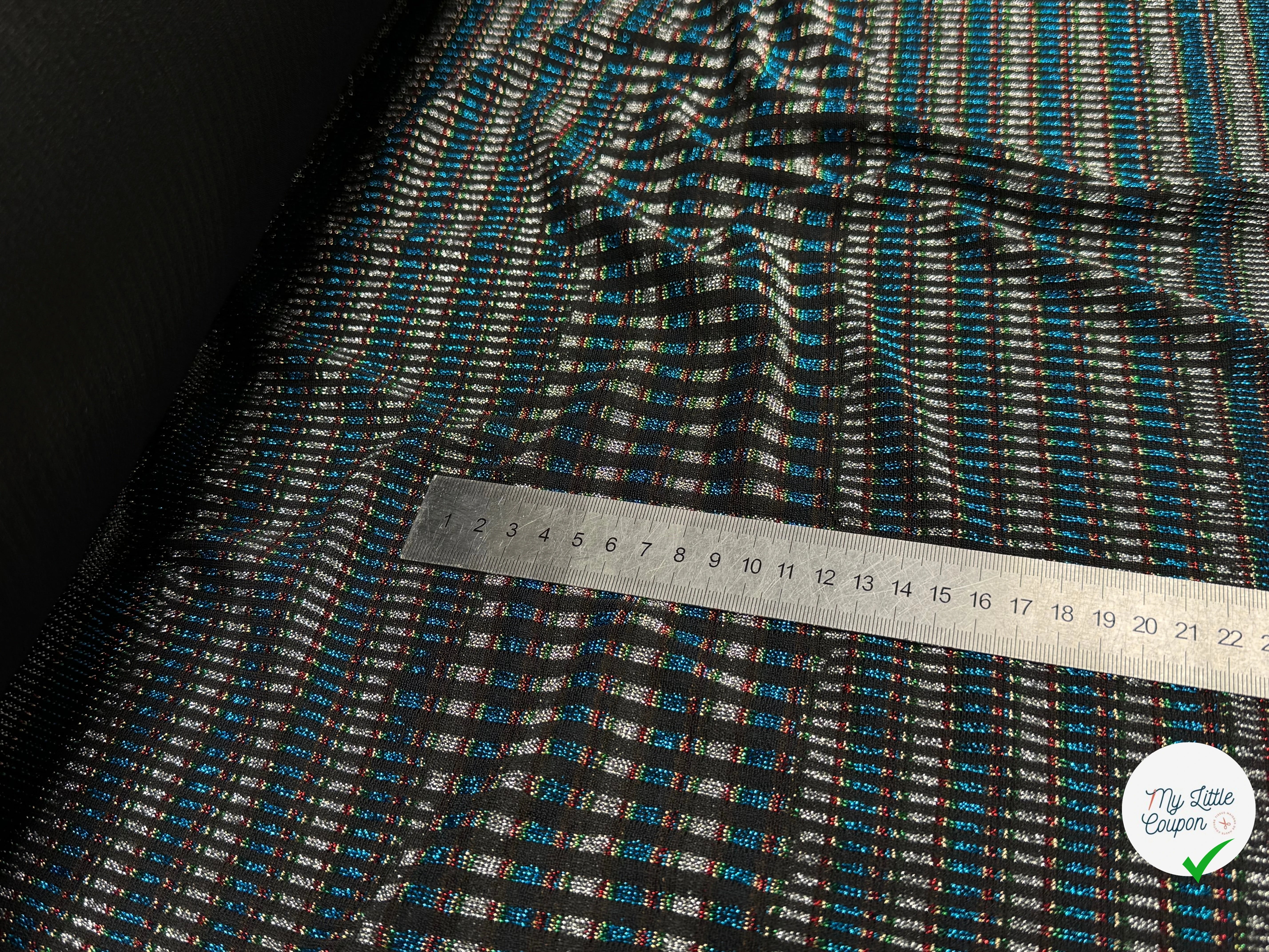 MAILLE FÊTE ULTRA STRETCH BRILLANT POLY INTERLOCK TURQUOISE/RED - My Little Coupon
