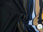 MAILLE RAYÉE FOND NOIR GRANDE LAIZE RAYURES BLEU ORANGE BLANCHE - My Little Coupon