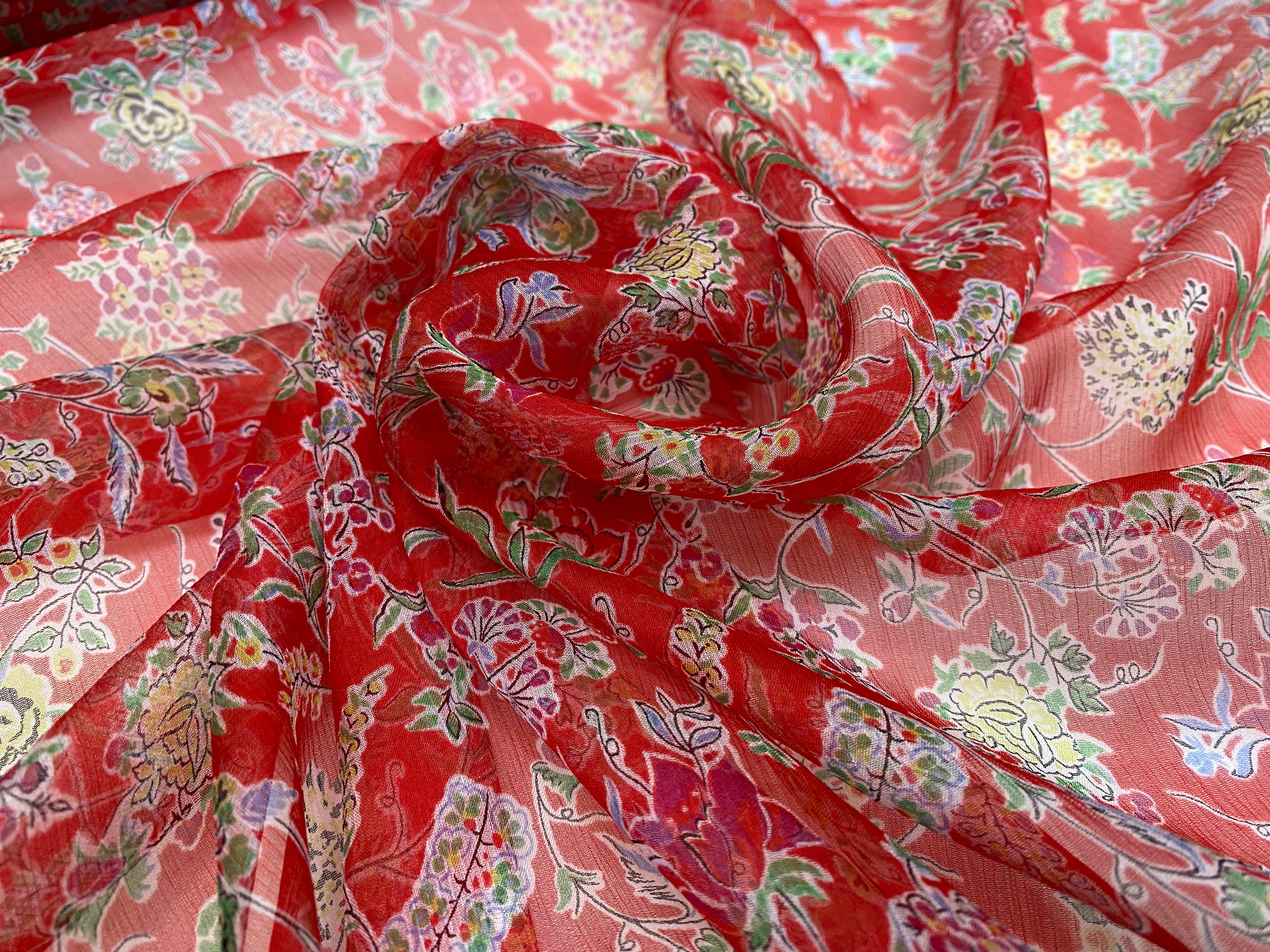 MOUSSELINE DE SOIE FLEURS ROUGE - My Little Coupon