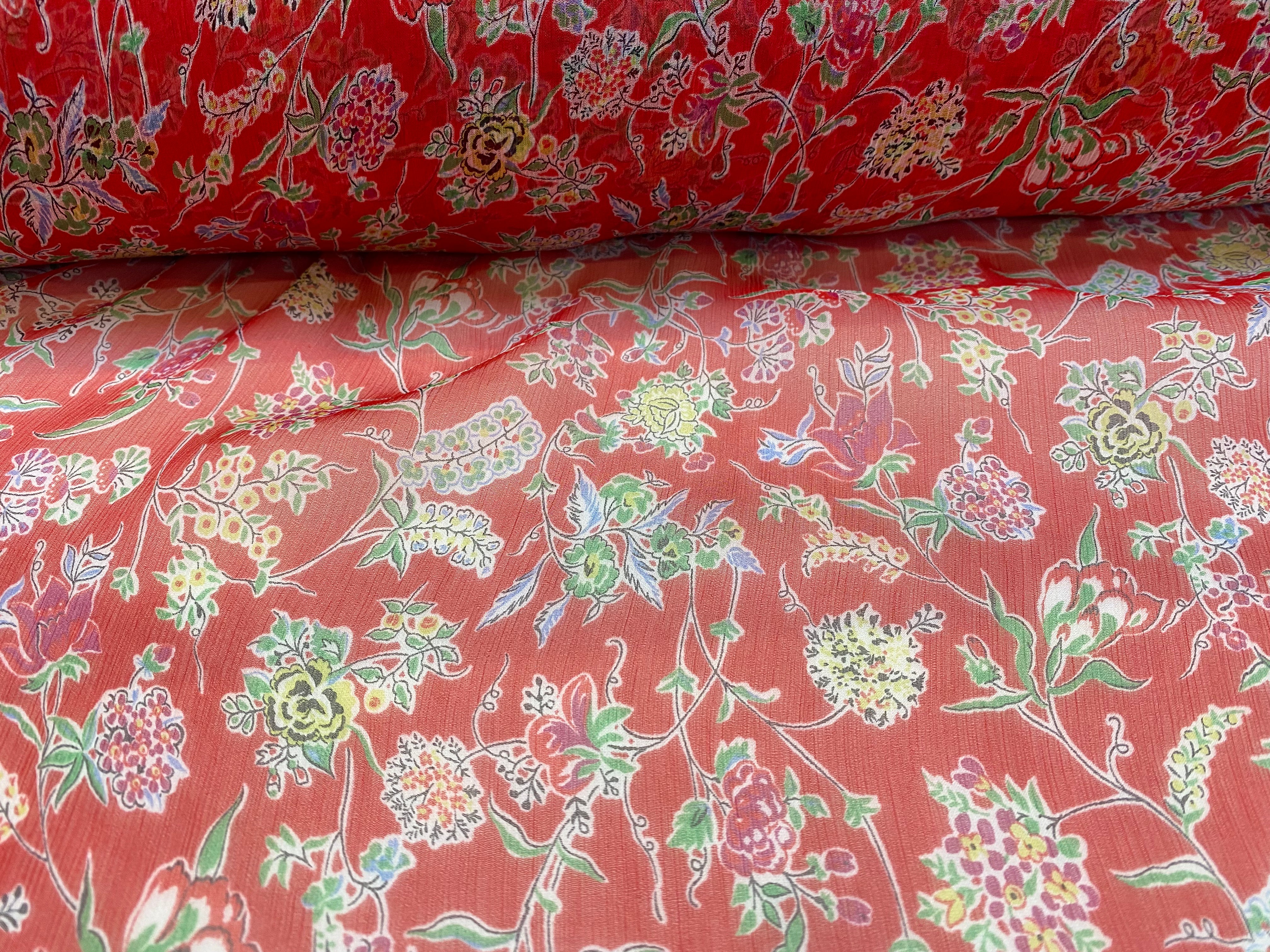 MOUSSELINE DE SOIE FLEURS ROUGE - My Little Coupon