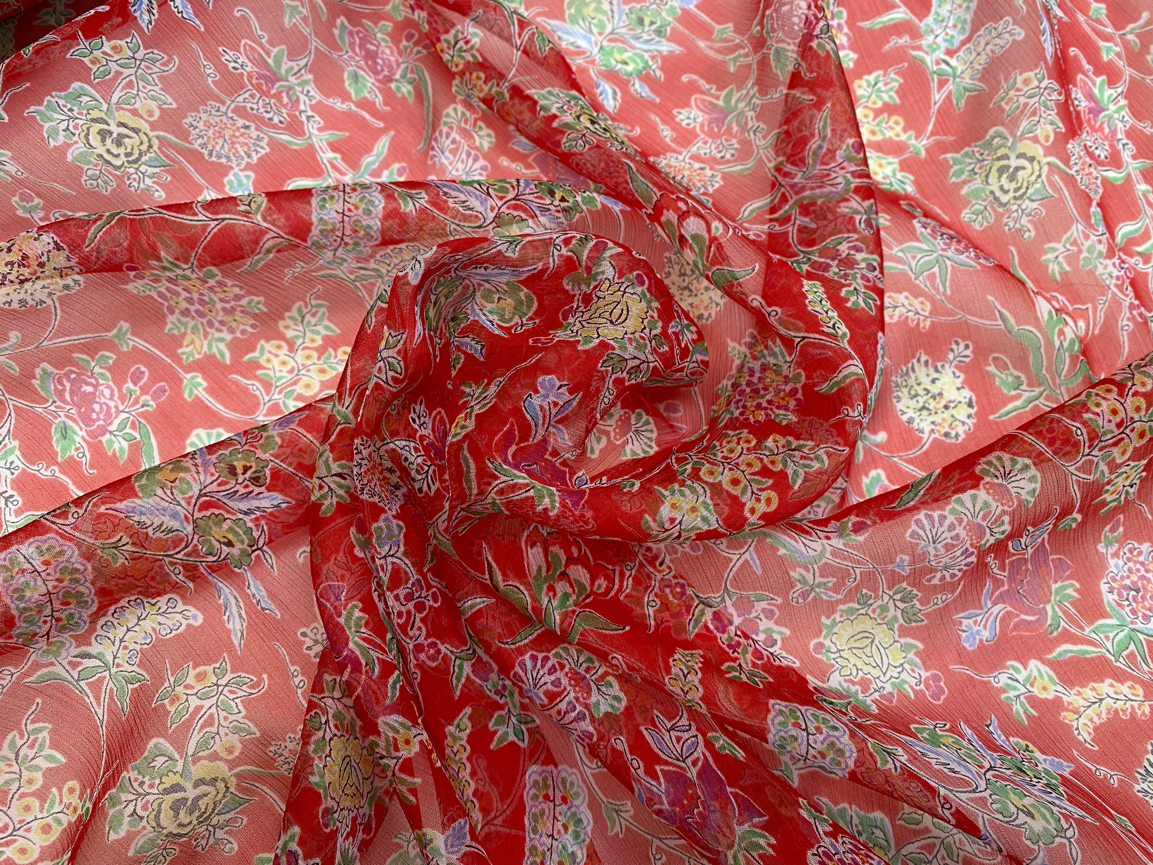 MOUSSELINE DE SOIE FLEURS ROUGE - My Little Coupon