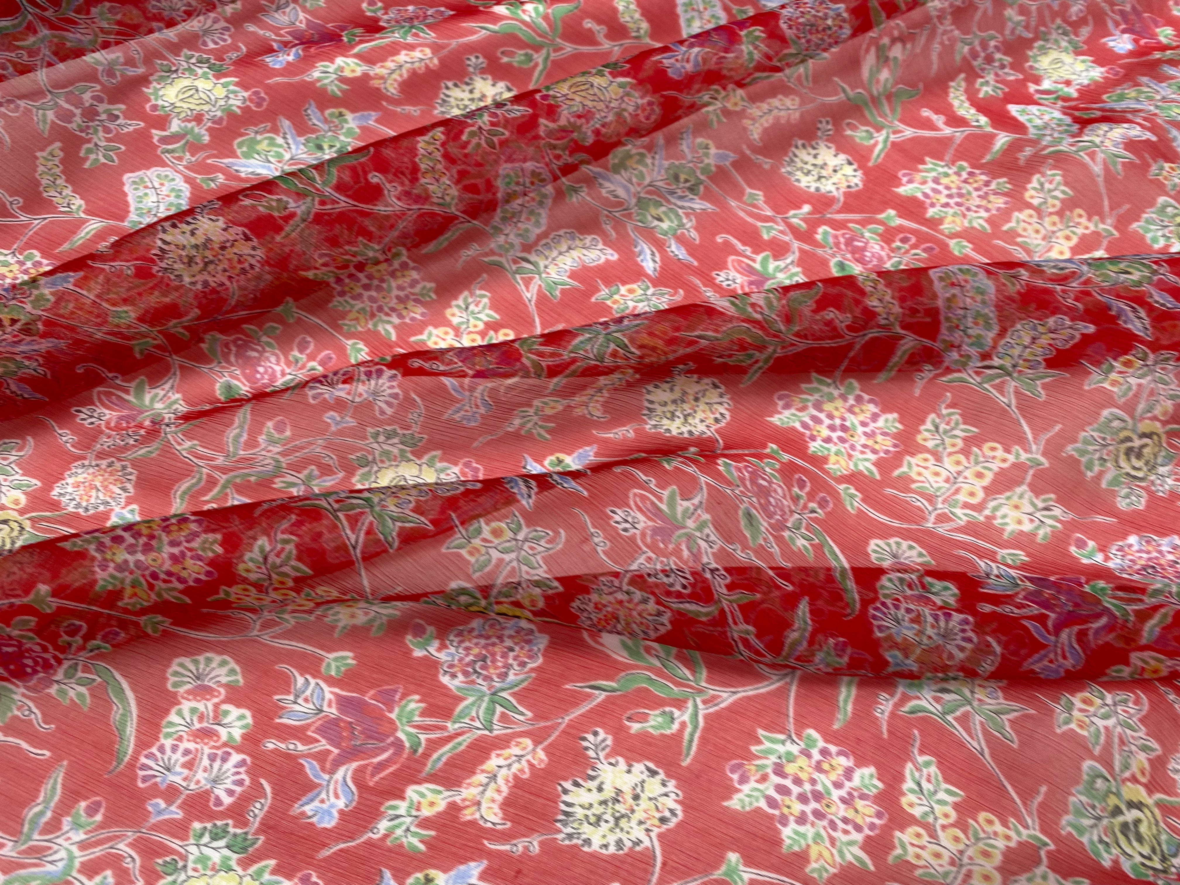 MOUSSELINE DE SOIE FLEURS ROUGE - My Little Coupon