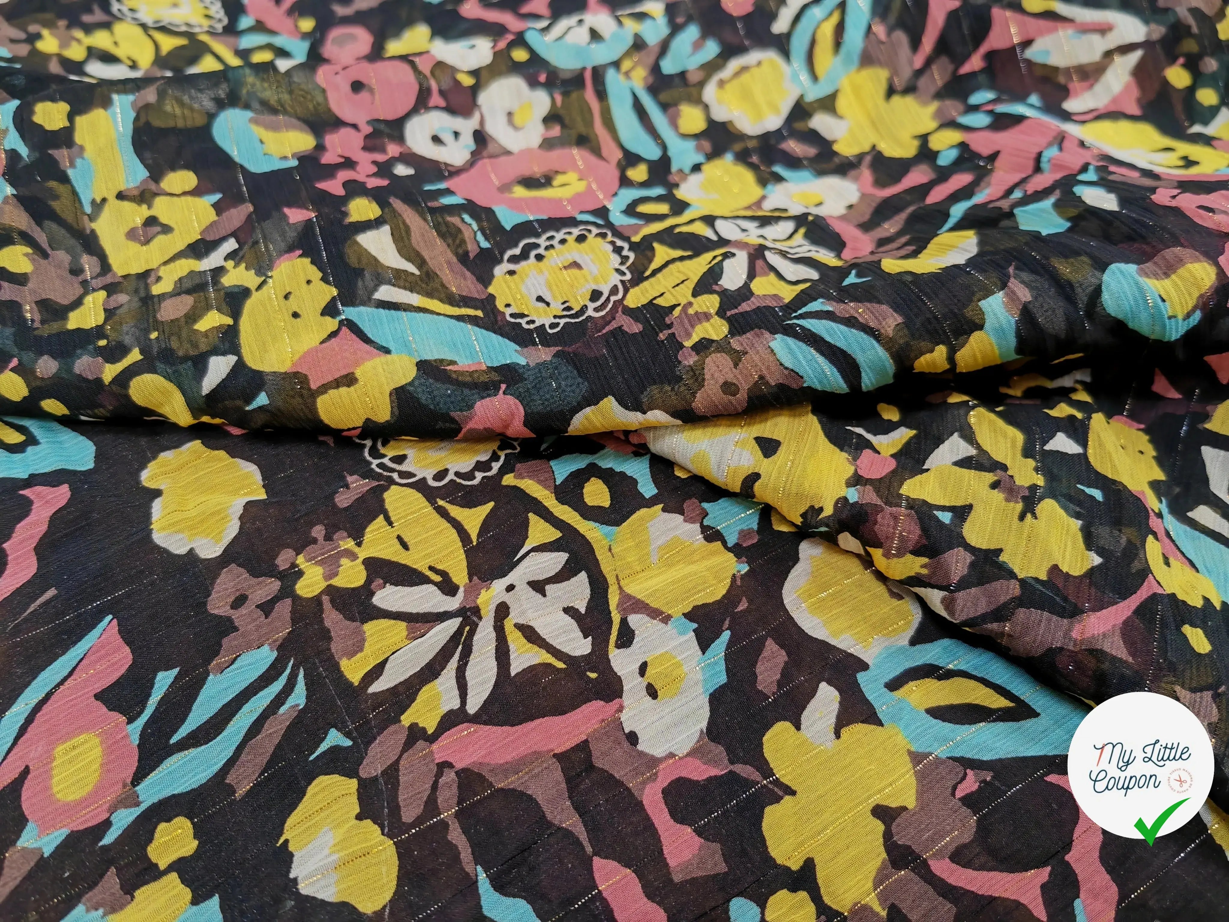 MOUSSELINE TÂCHE DE FLEURS FOND NOIR - My Little Coupon