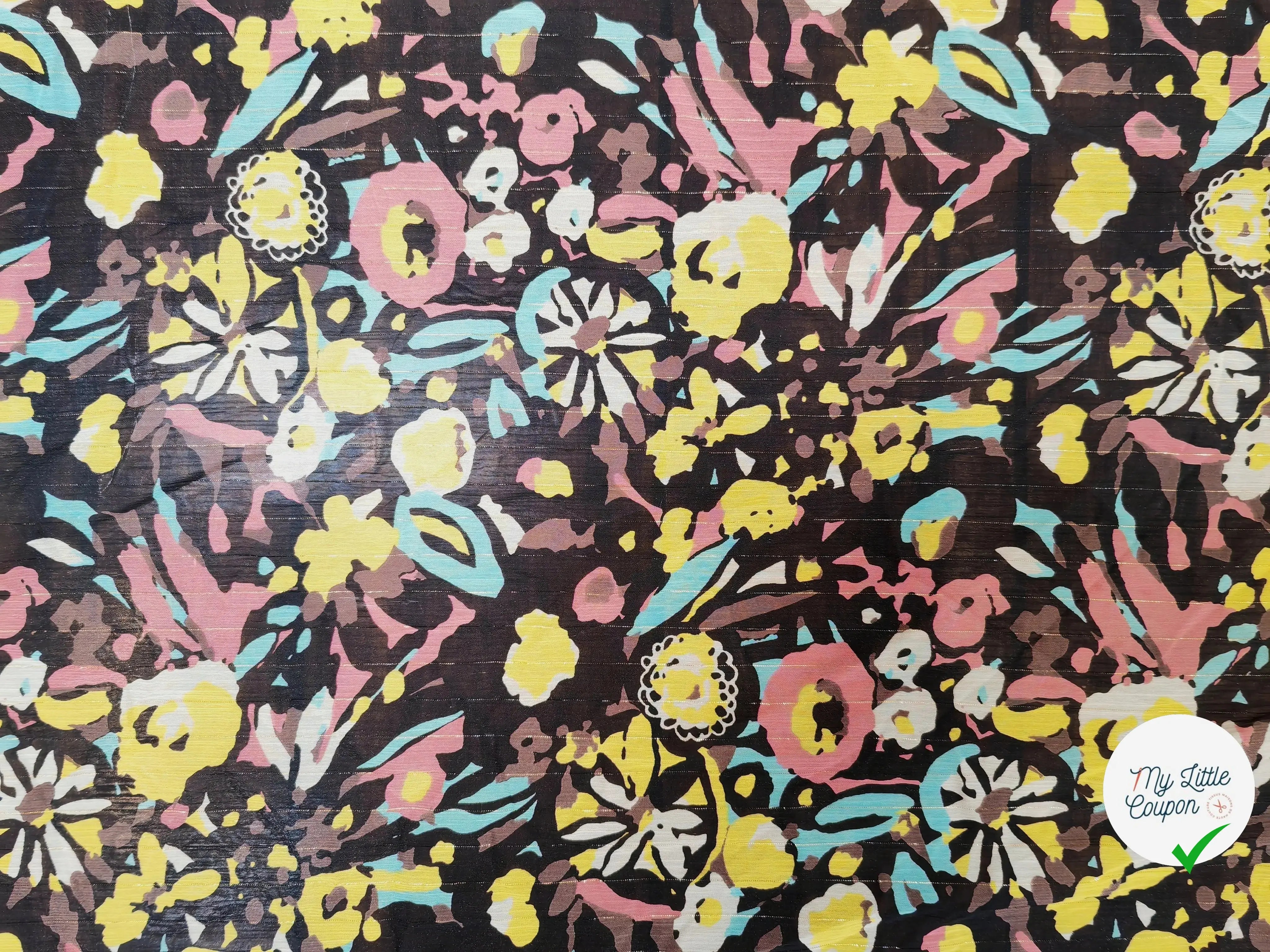 MOUSSELINE TÂCHE DE FLEURS FOND NOIR - My Little Coupon