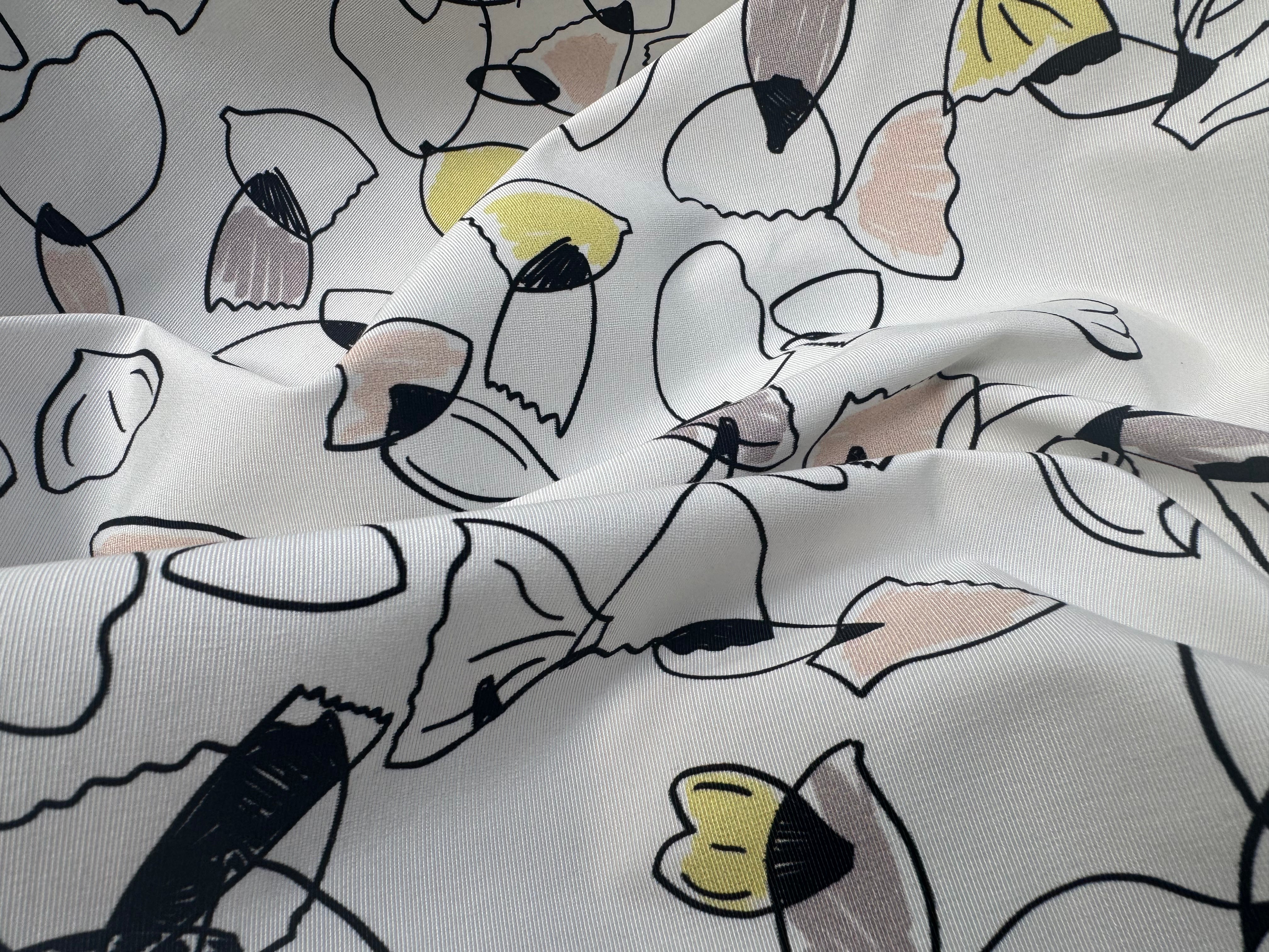 (Chute) OTTOMAN STRETCH VISOSE COTON IMPRIMÉ FLEURS FOND BLANC - My Little Coupon