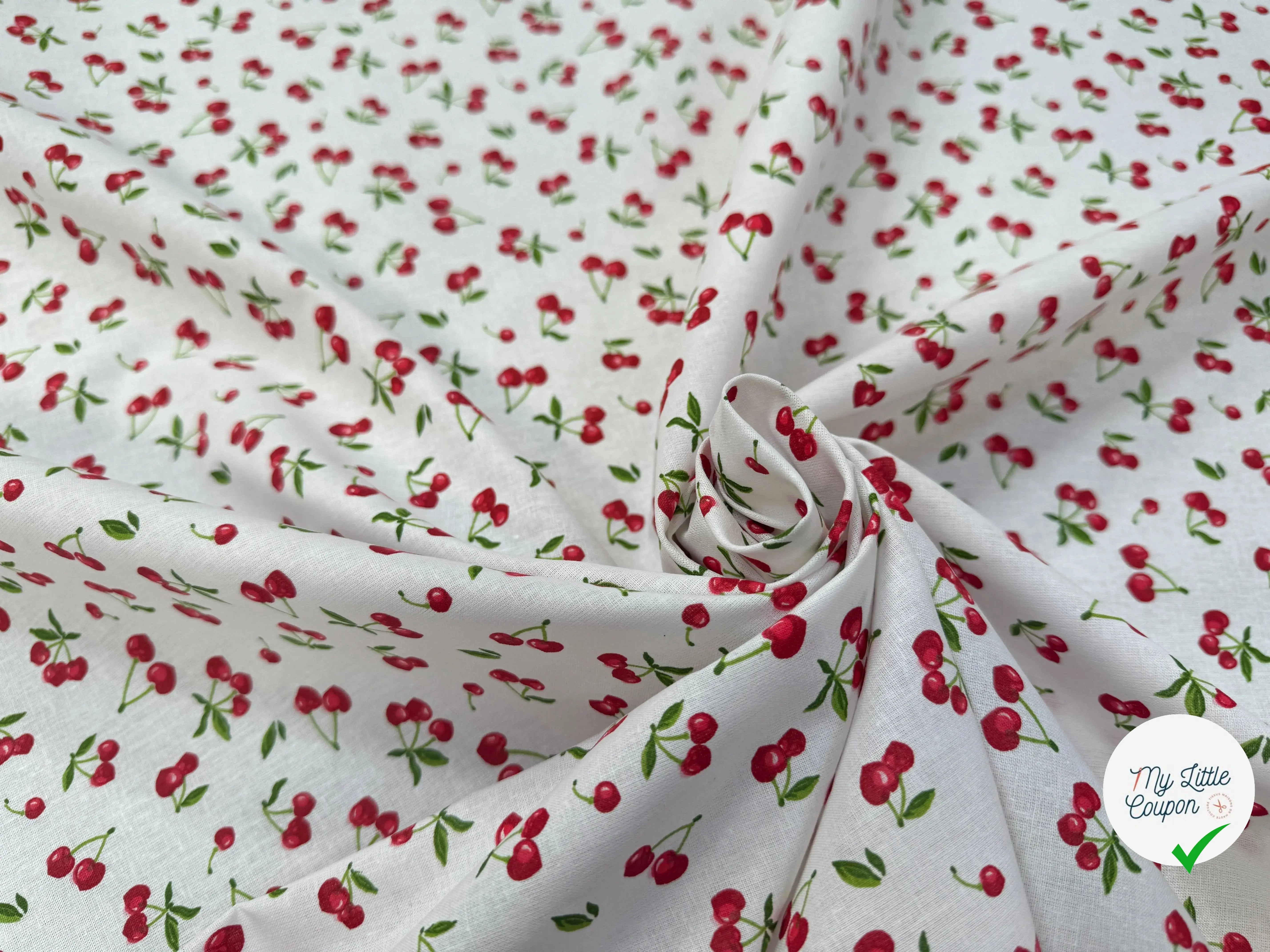 PERCALE DE COTON CERISES BLANC - My Little Coupon
