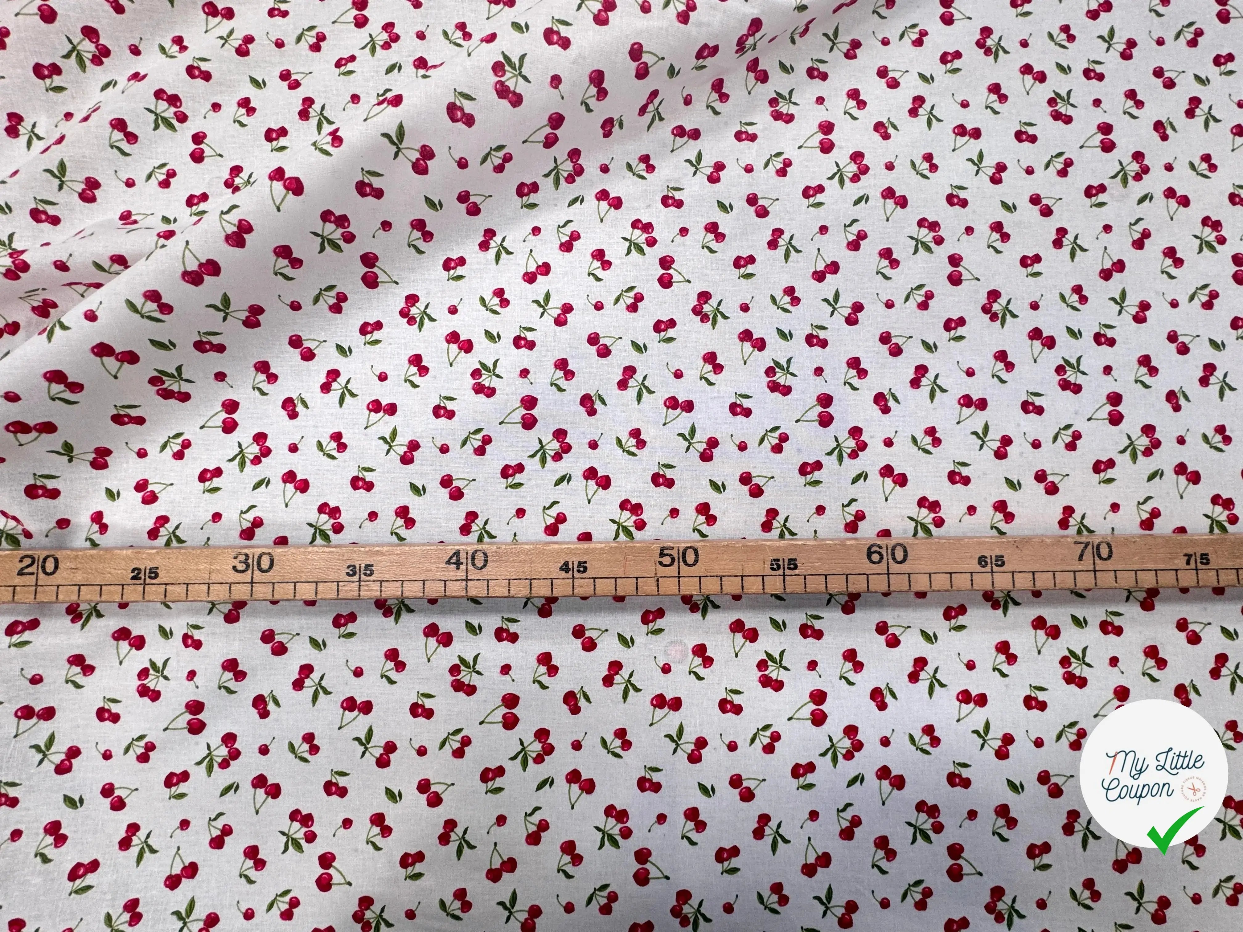 PERCALE DE COTON CERISES BLANC - My Little Coupon