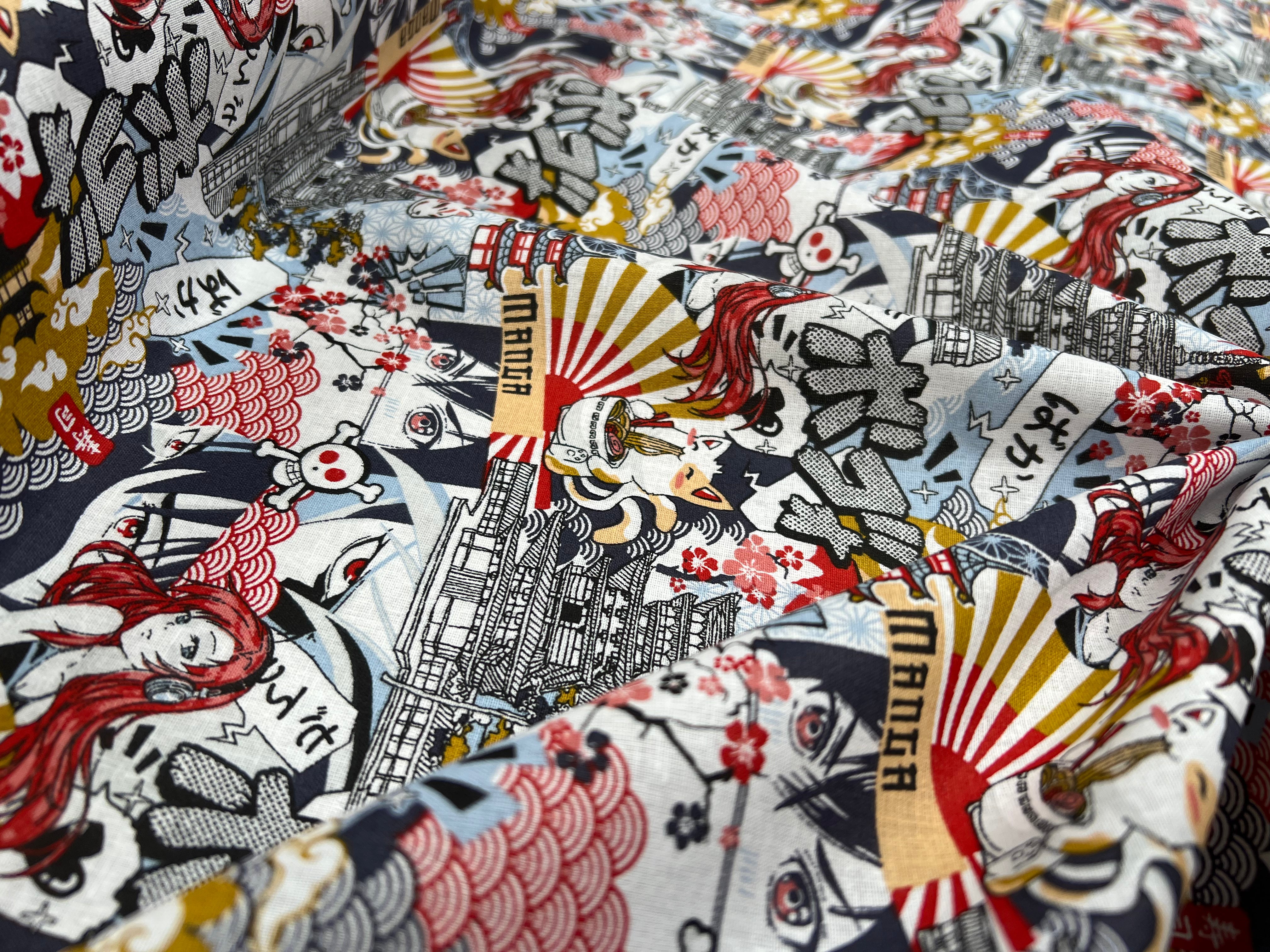 PERCALE DE COTON KAWAI ROUGE BLEU - My Little Coupon