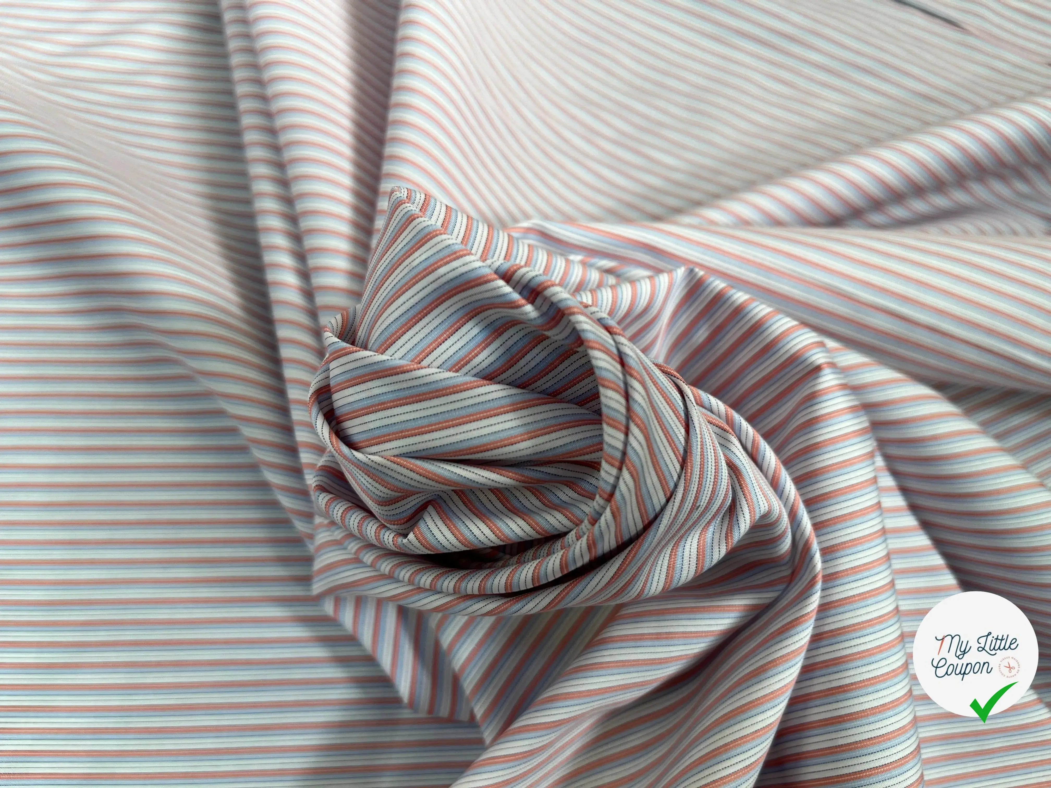 POPELINE À RAYURE POINTILLÉ BLEU BLANC ROSE - My Little Coupon