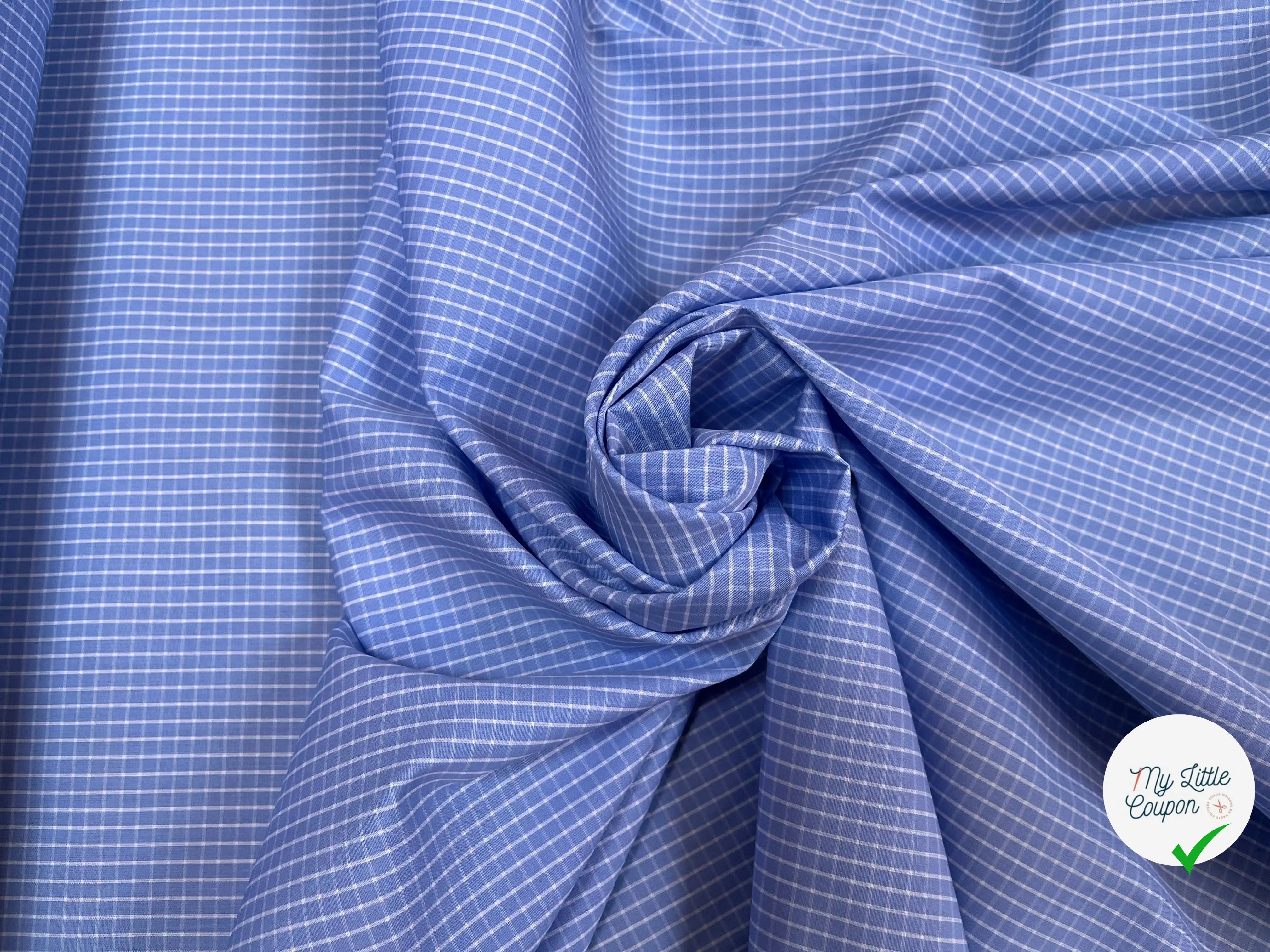 POPELINE BLEU MOTIF PETITS CARREAUX - My Little Coupon