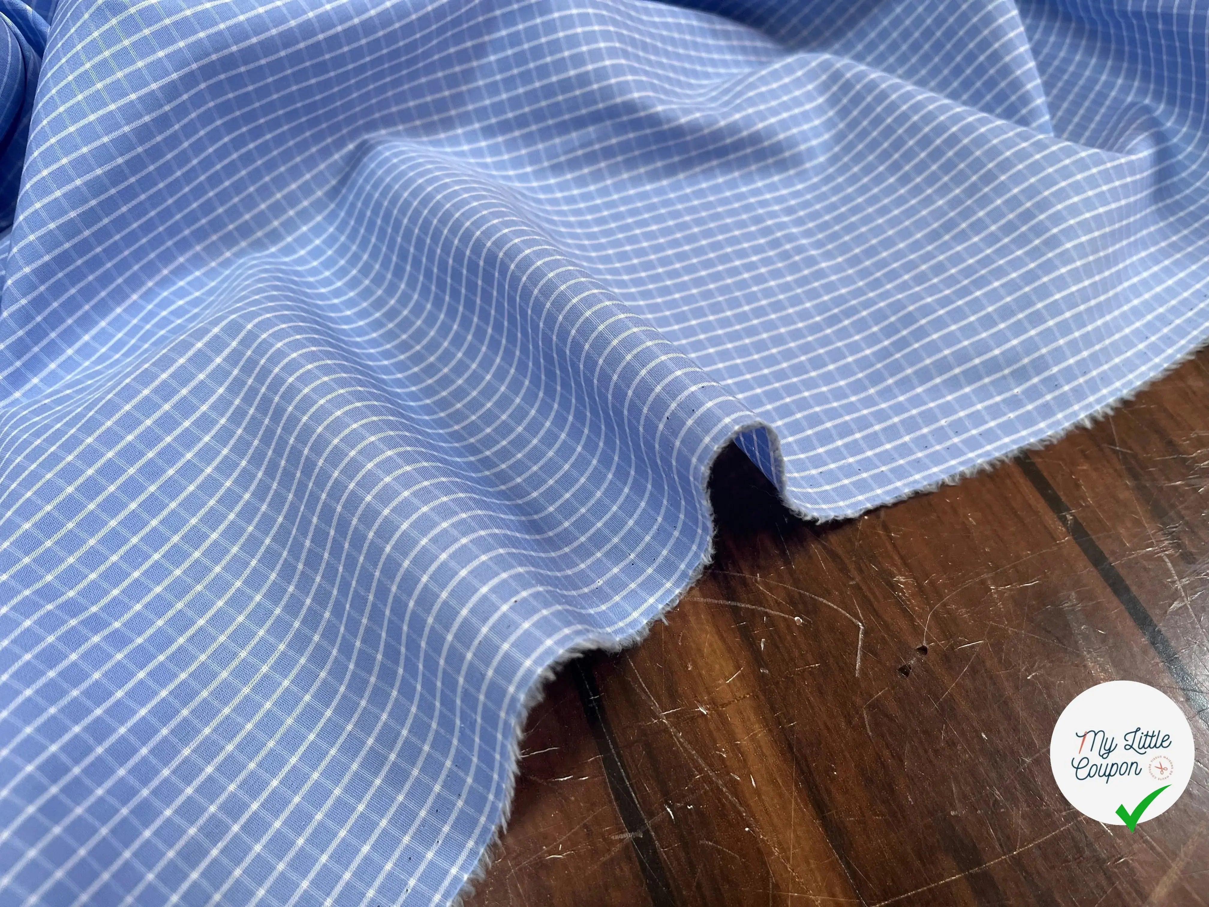 POPELINE BLEU MOTIF PETITS CARREAUX - My Little Coupon