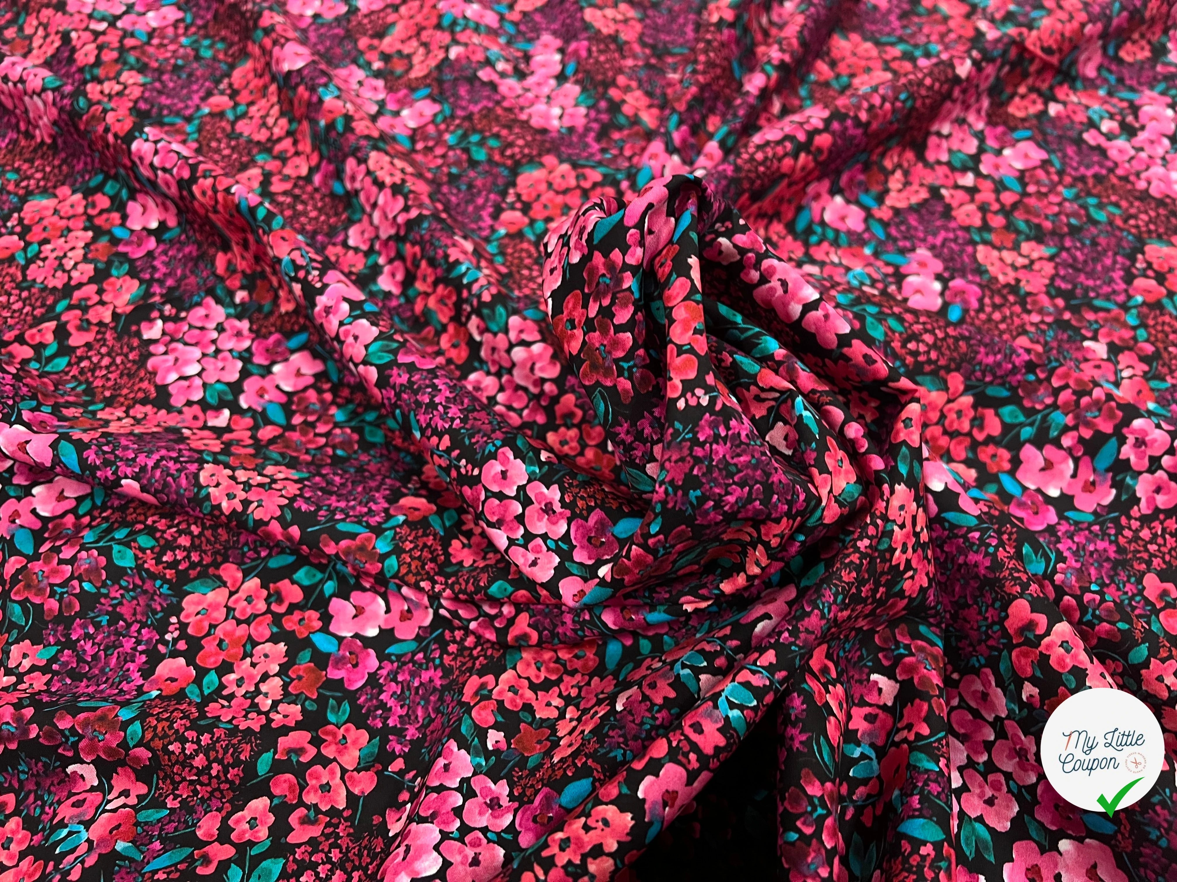 (Chute) POPELINE COTON DIGITAL FLOWERS – BLACK - My Little Coupon