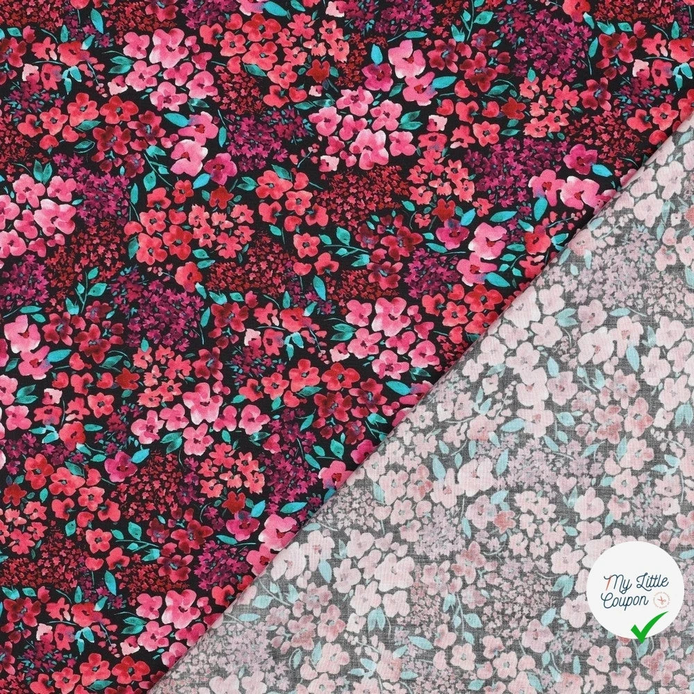 FINE POPLIN DIGITAL FLOWERS – BLACK - My Little Coupon