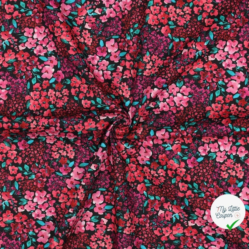 FINE POPLIN DIGITAL FLOWERS – BLACK - My Little Coupon