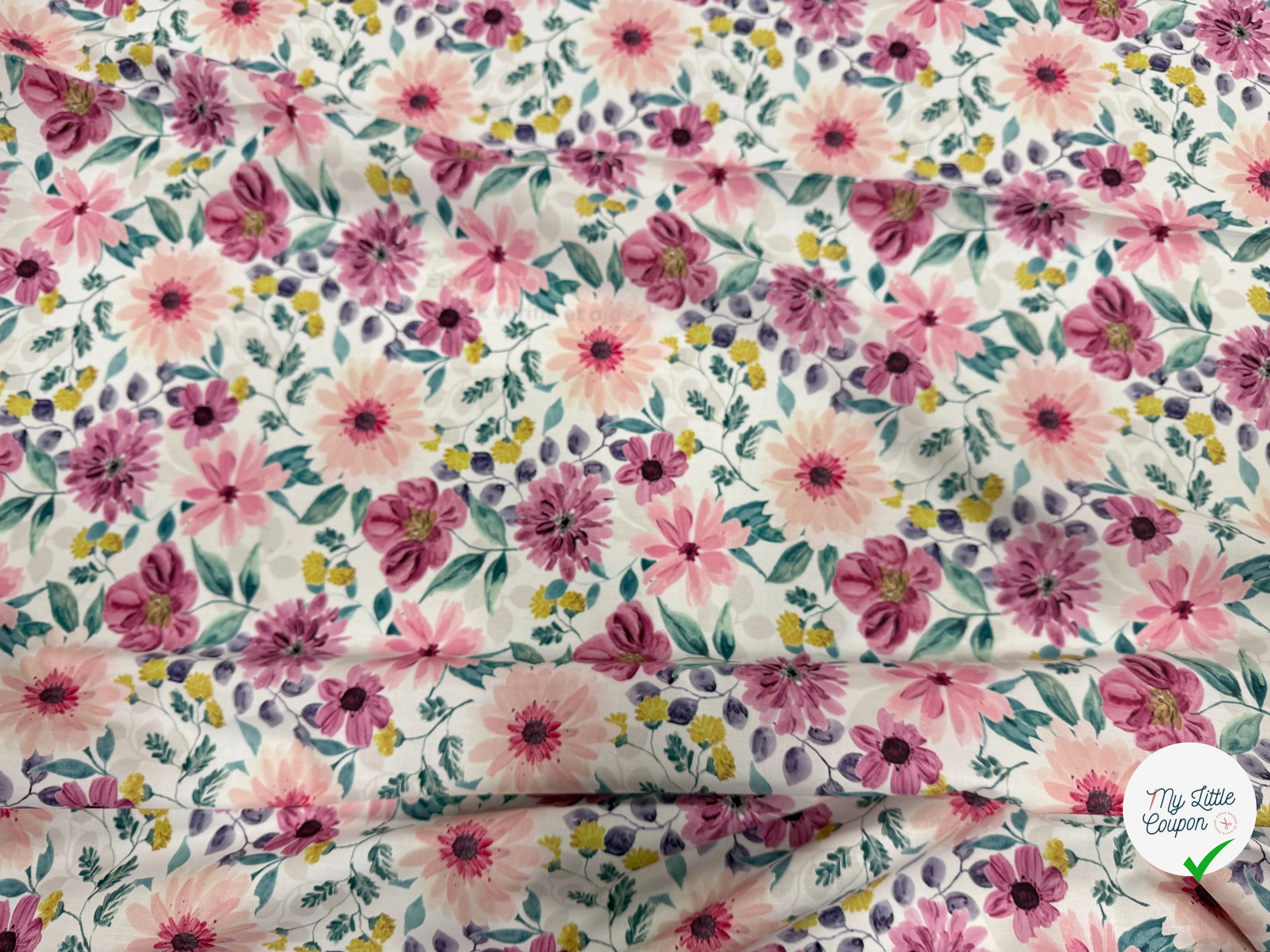 (Chute) POPELINE COTON DIGITAL FLOWERS – MAUVE - My Little Coupon