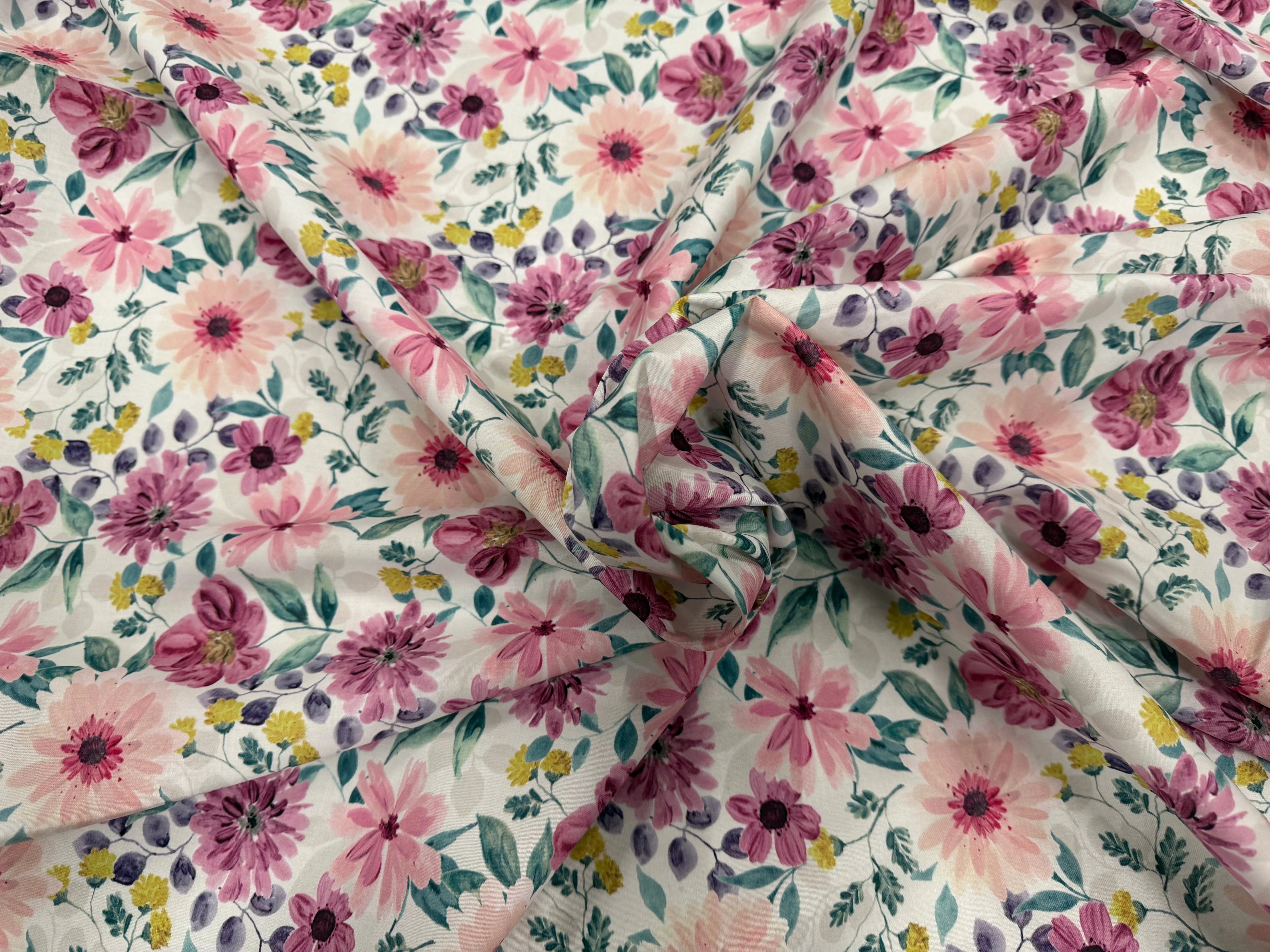 (Chute) POPELINE COTON DIGITAL FLOWERS – MAUVE - My Little Coupon