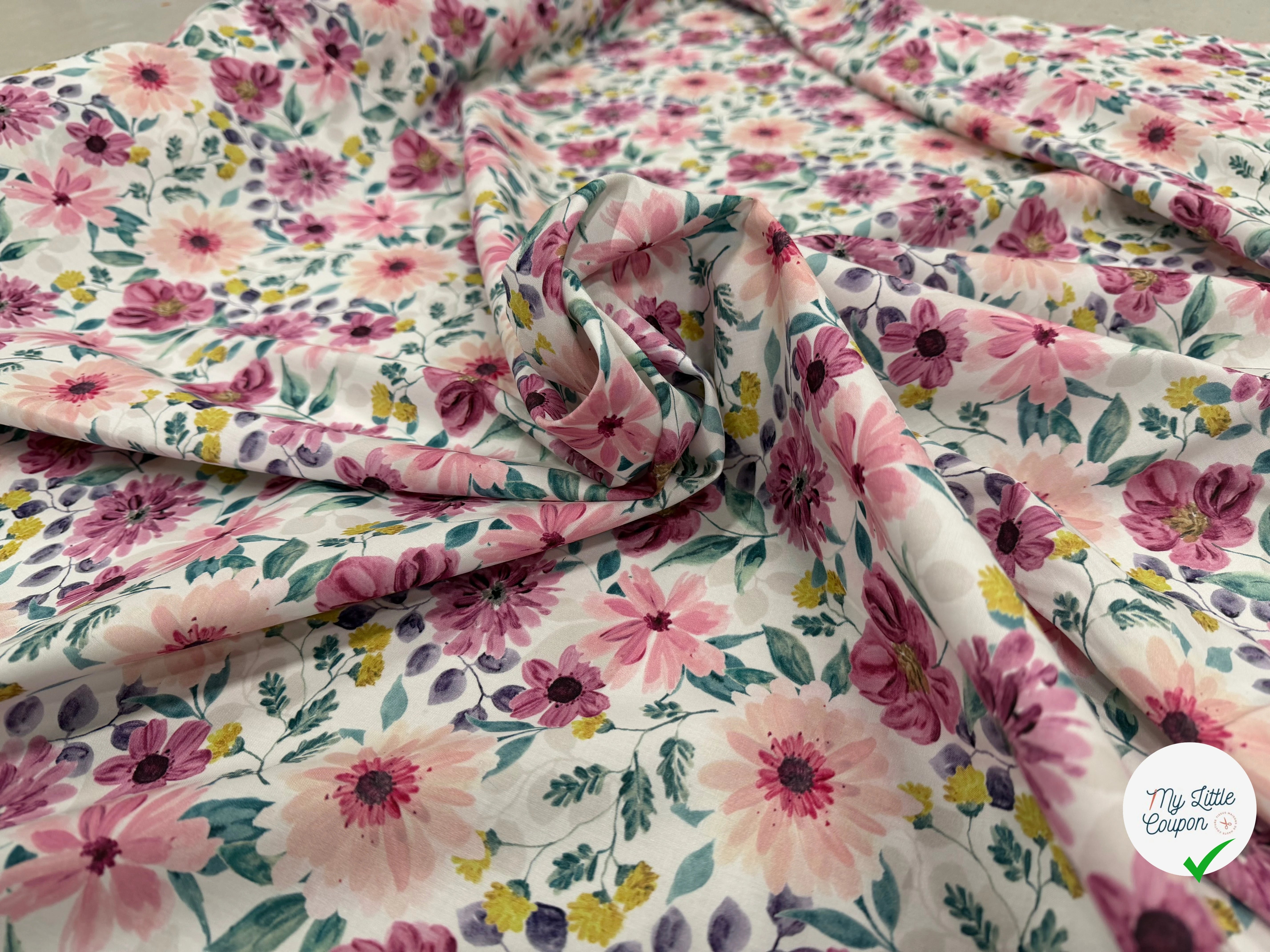 (Chute) POPELINE COTON DIGITAL FLOWERS – MAUVE - My Little Coupon