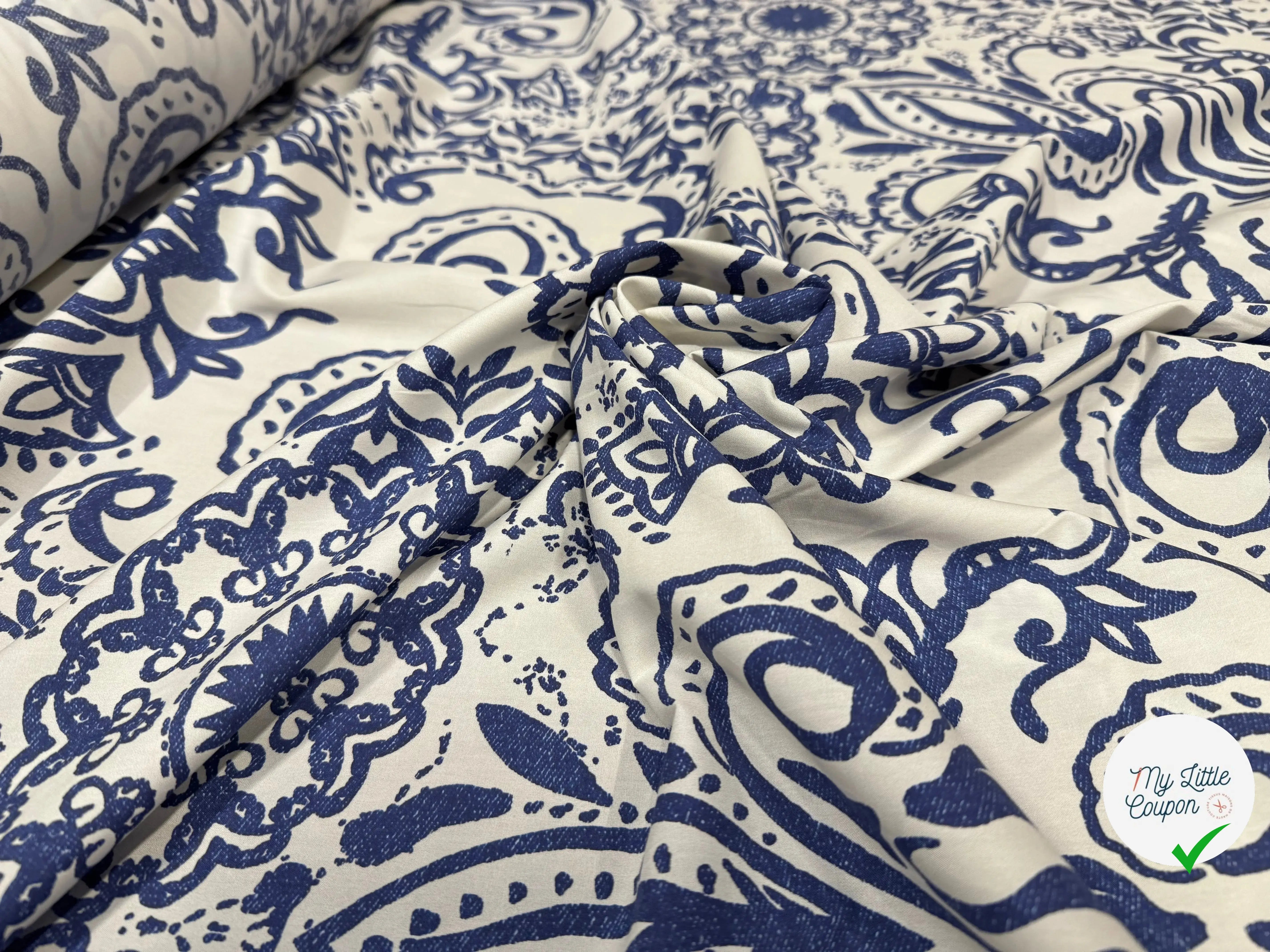 POPELINE COTON IMPRIMÉE BLEU - My Little Coupon