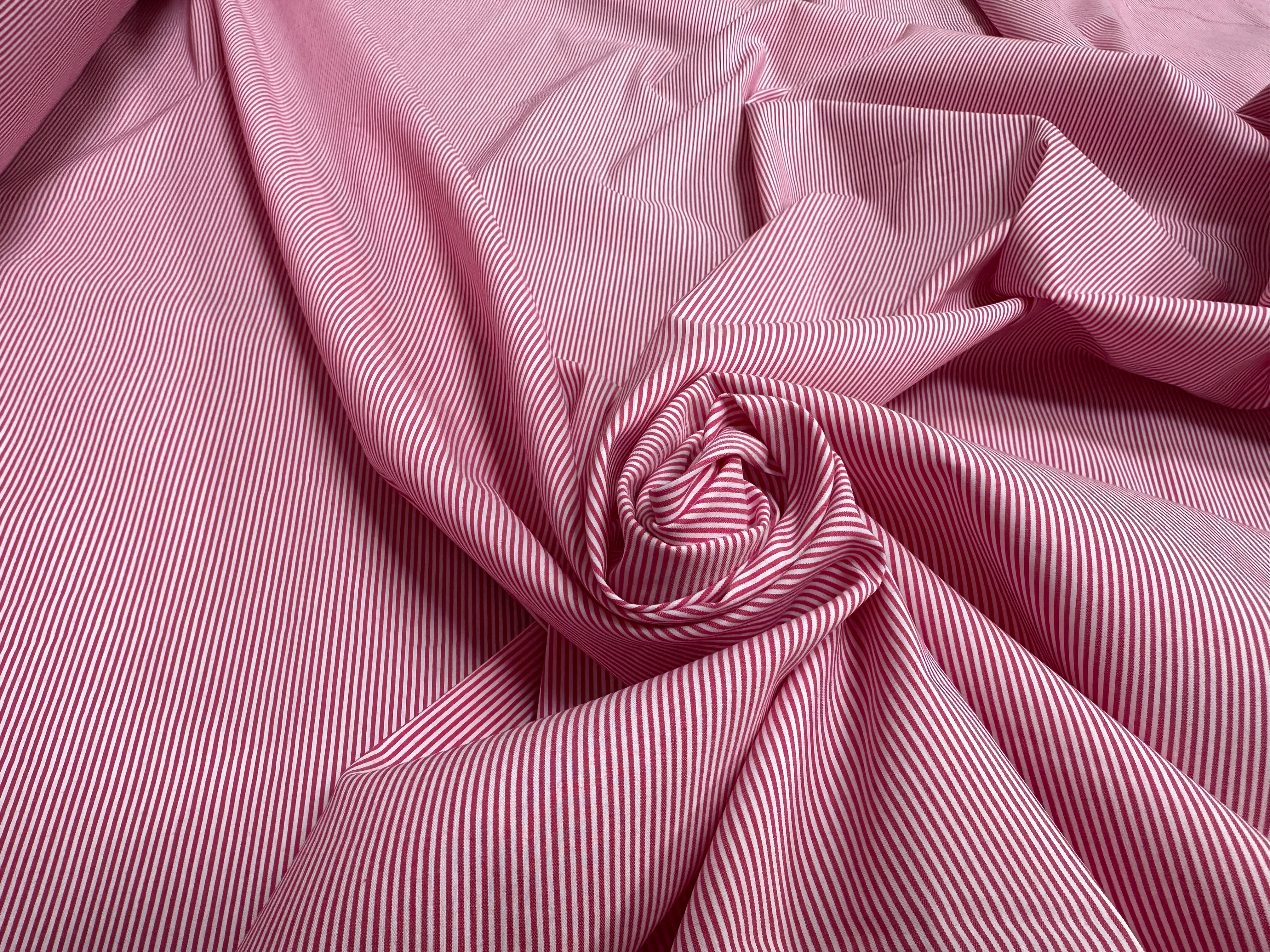 (Chute) POPELINE COTON ORGANIQUE PA RAYURES ROSE BLANC - My Little Coupon