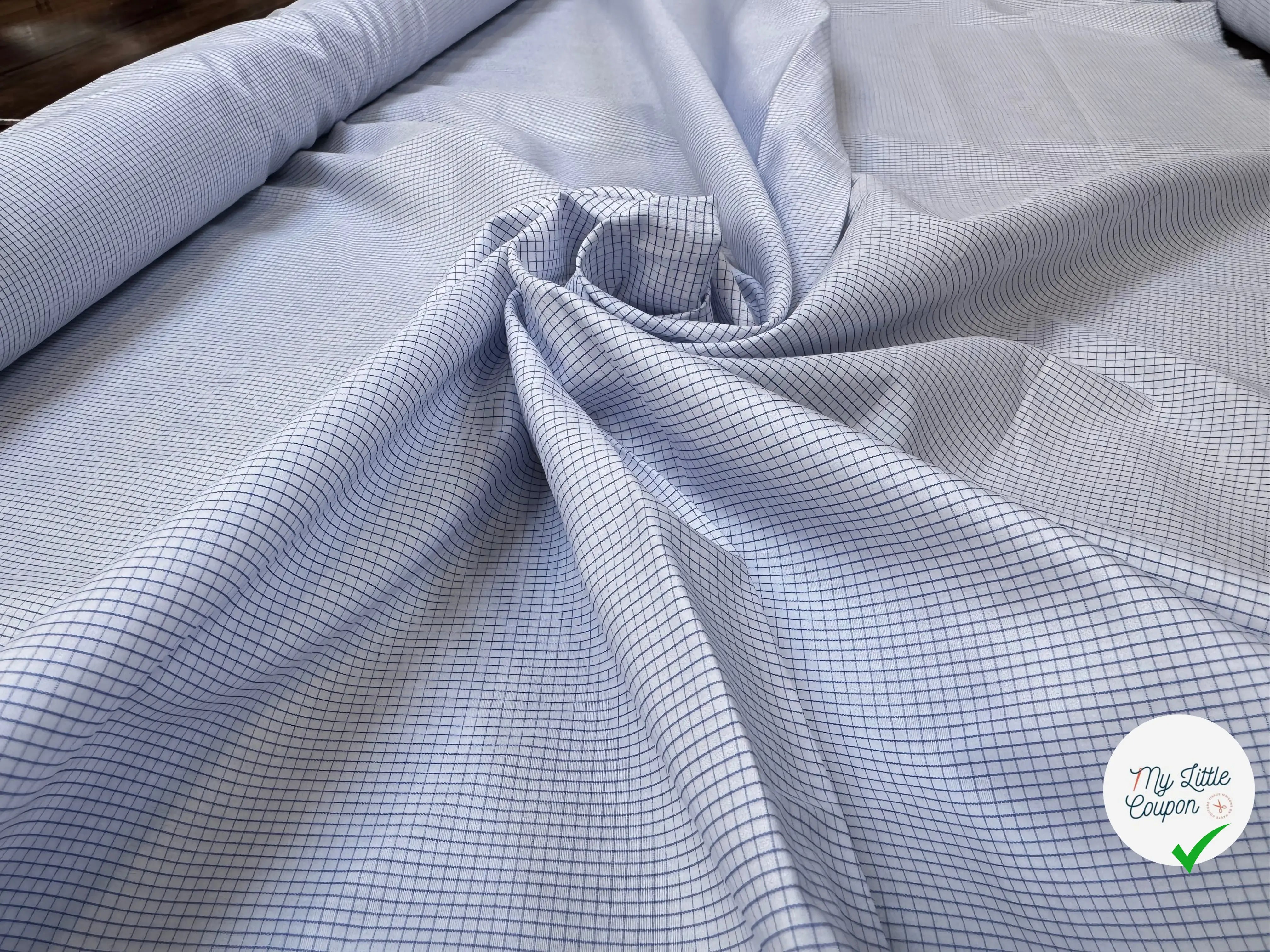 (Chute) POPELINE DE COTON 100% COTON A CARREAUX BLEU MARINE ET BLANC N°2 - My Little Coupon