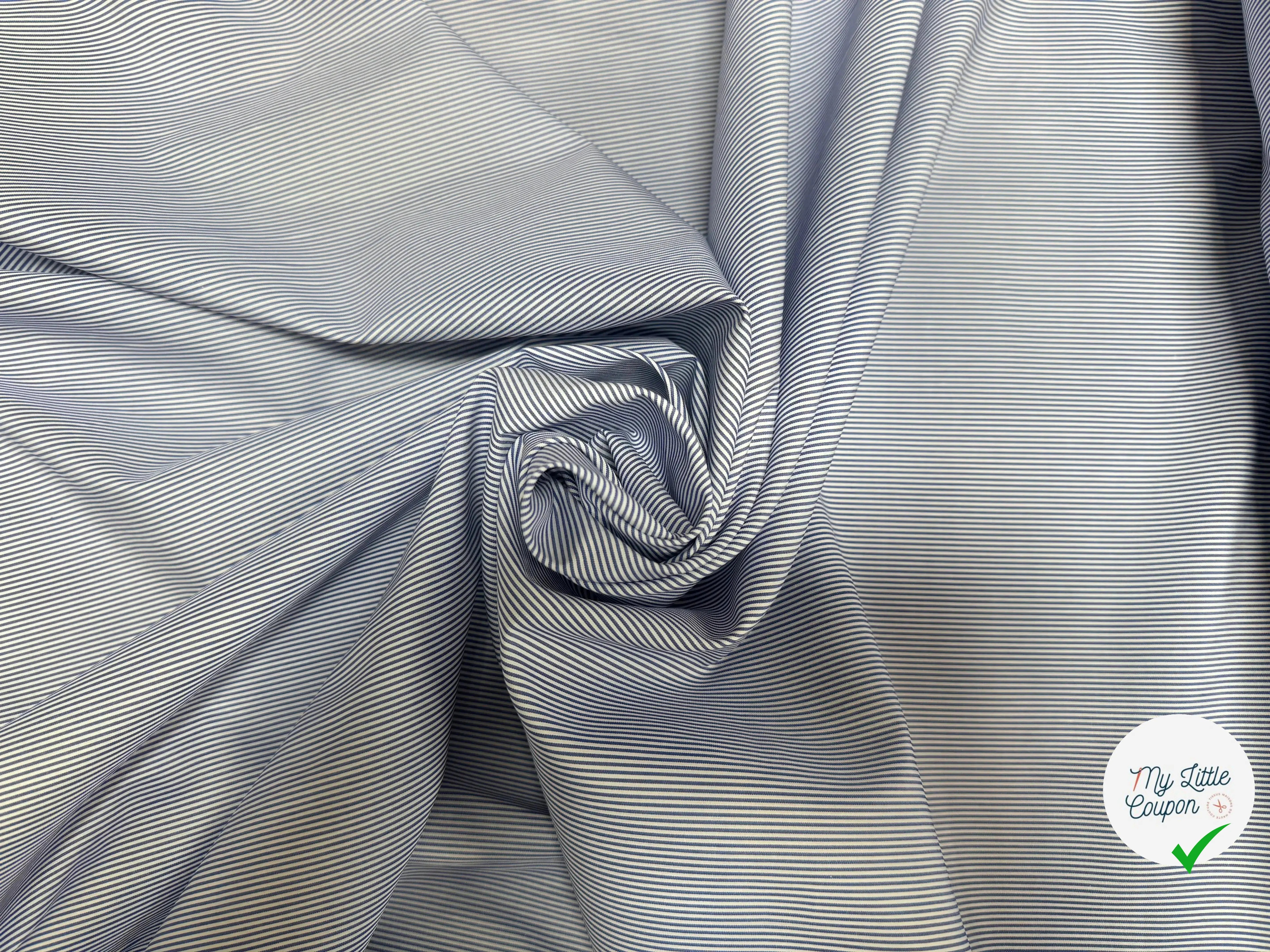 POPELINE DE COTON 100% COTON À RAYURES BLANC ET BLEU NAVY - My Little Coupon