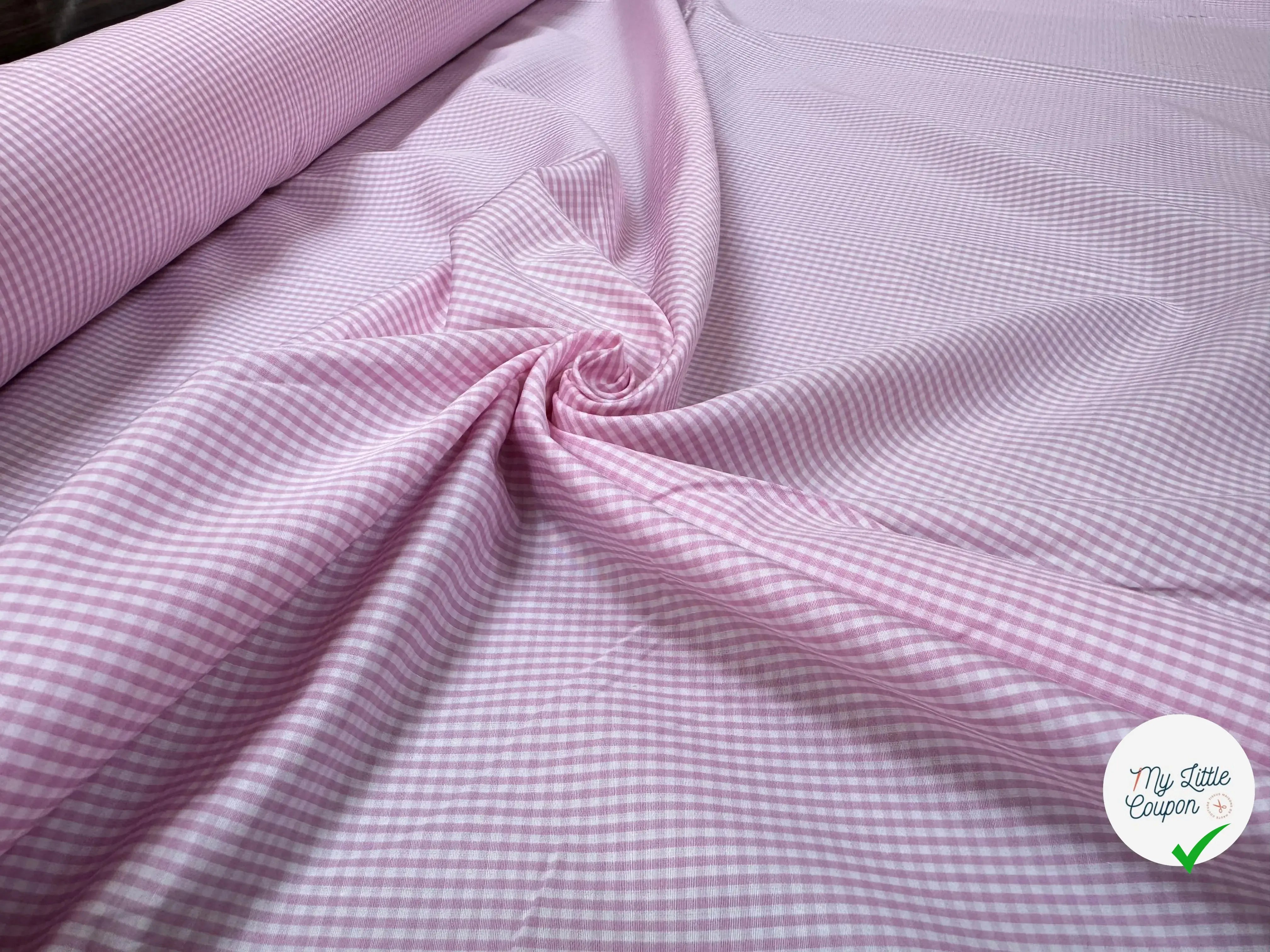 POPELINE DE COTON 100% COTON MOTIF VICHY ROSE - My Little Coupon