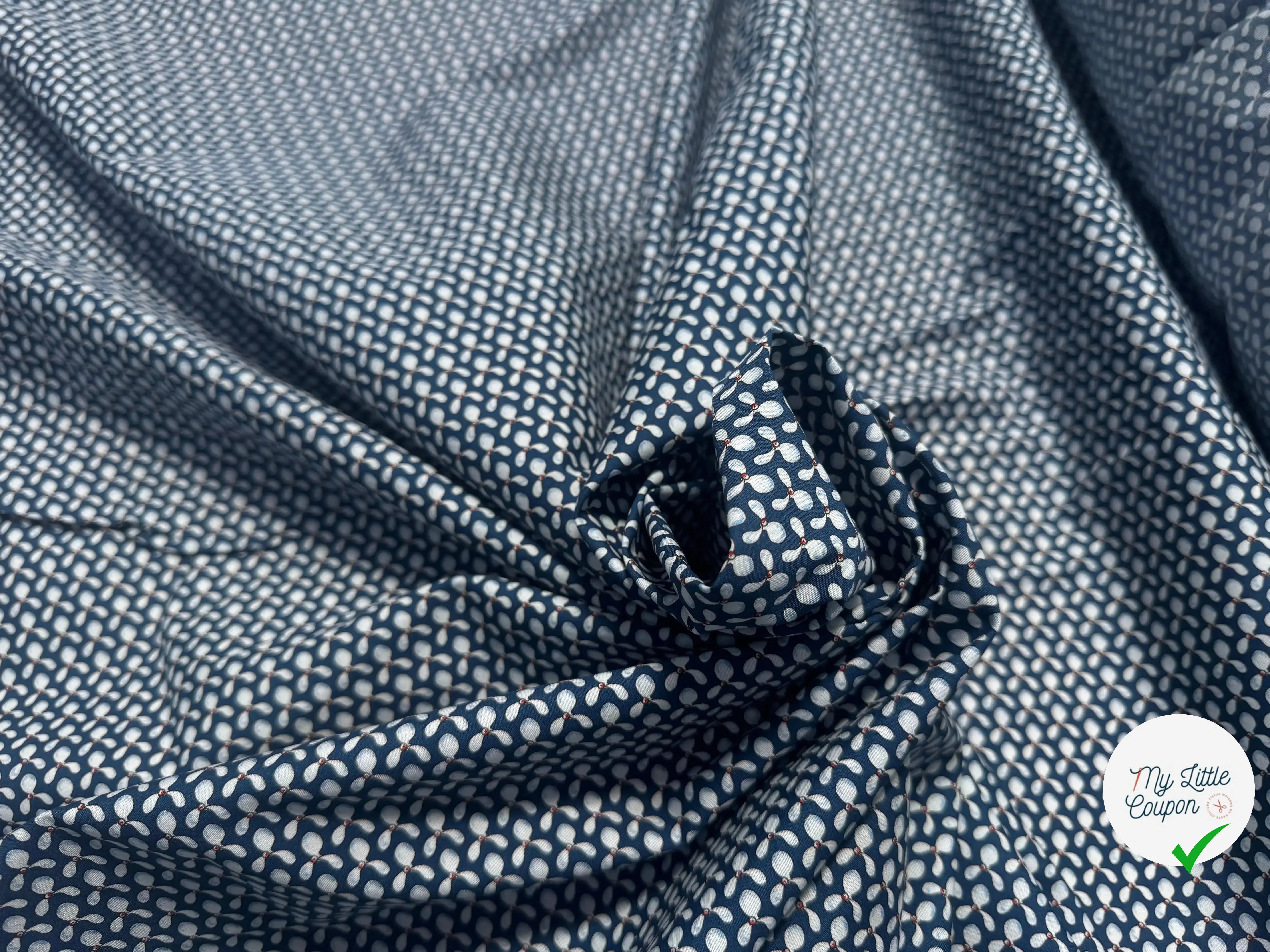 POPELINE DE COTON BLEU PETITS MOTIFS - My Little Coupon
